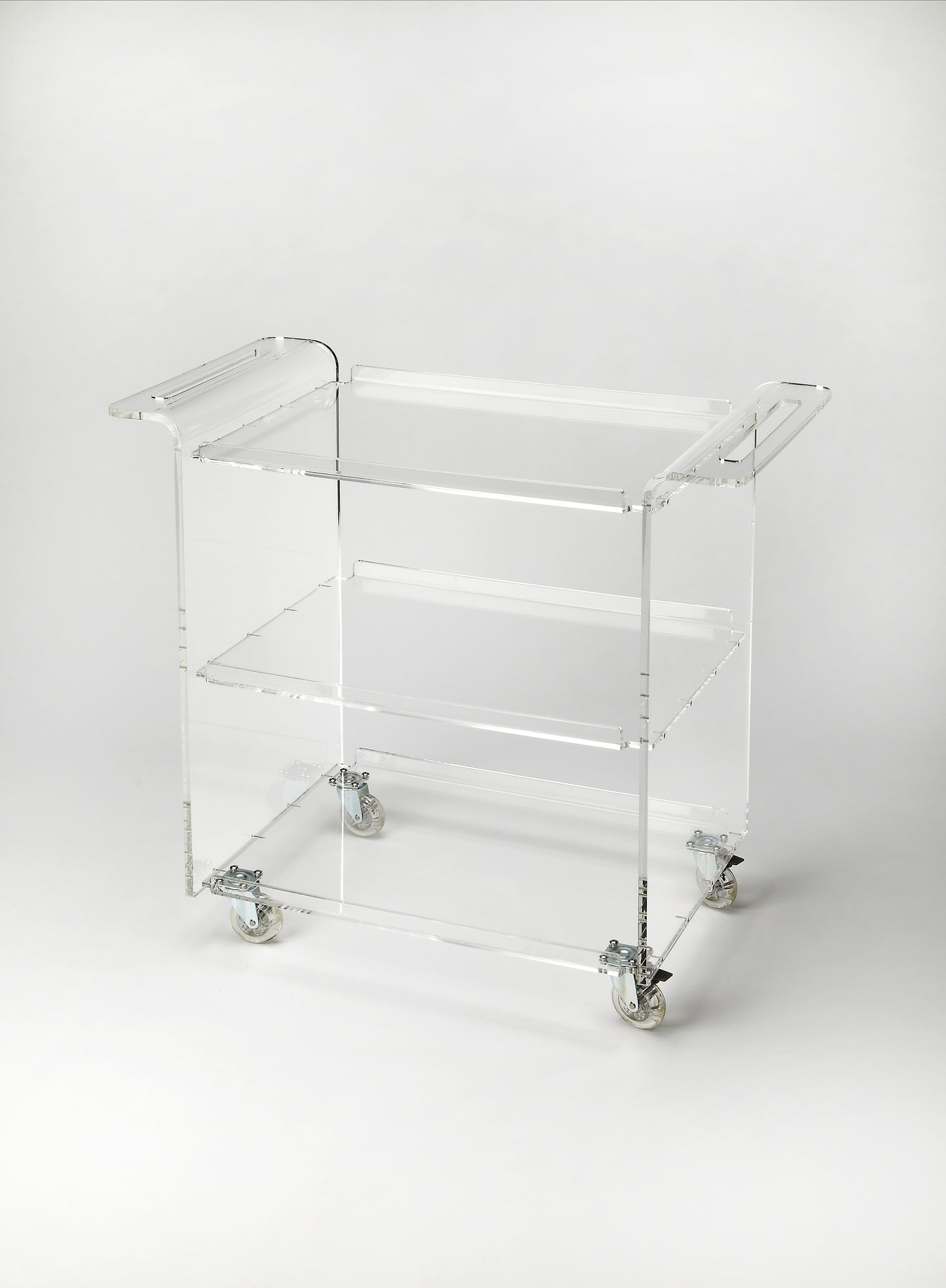 Butler Specialty Company Crystal 34.25 in. W Rectangular Clear Acrylic 3 Tier Mobile Bar Cart, Clear