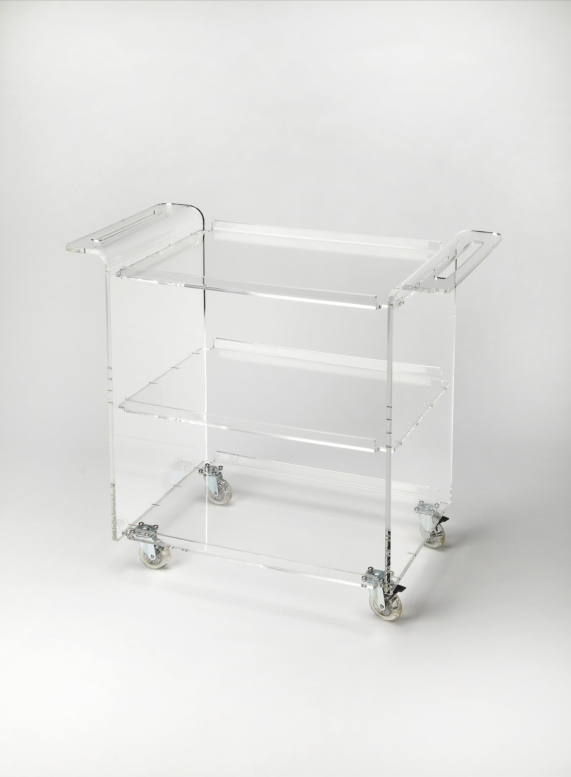 Butler Specialty Company Crystal 34.25 in. W Rectangular Clear Acrylic 3 Tier Mobile Bar Cart, Clear