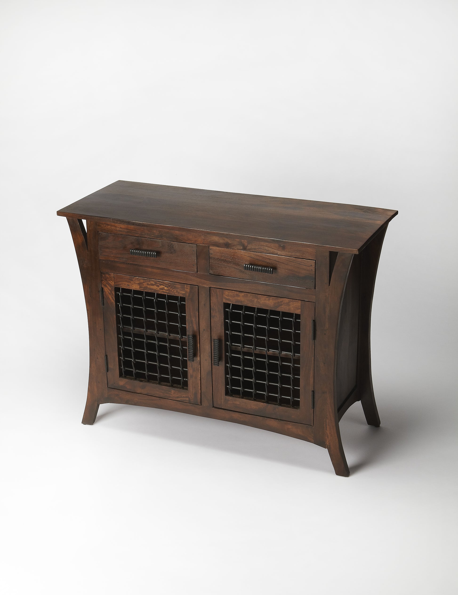 Butler Specialty Company Ako 43.5 in. W Rectangular Wood Modern 2 Drawer 2 Door Console Chest, Dark Brown