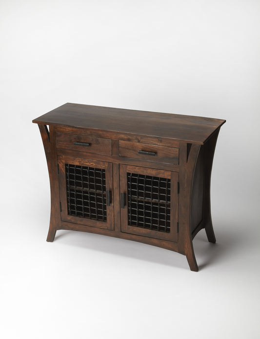 Butler Specialty Company Ako 43.5 in. W Rectangular Wood Modern 2 Drawer 2 Door Console Chest, Dark Brown