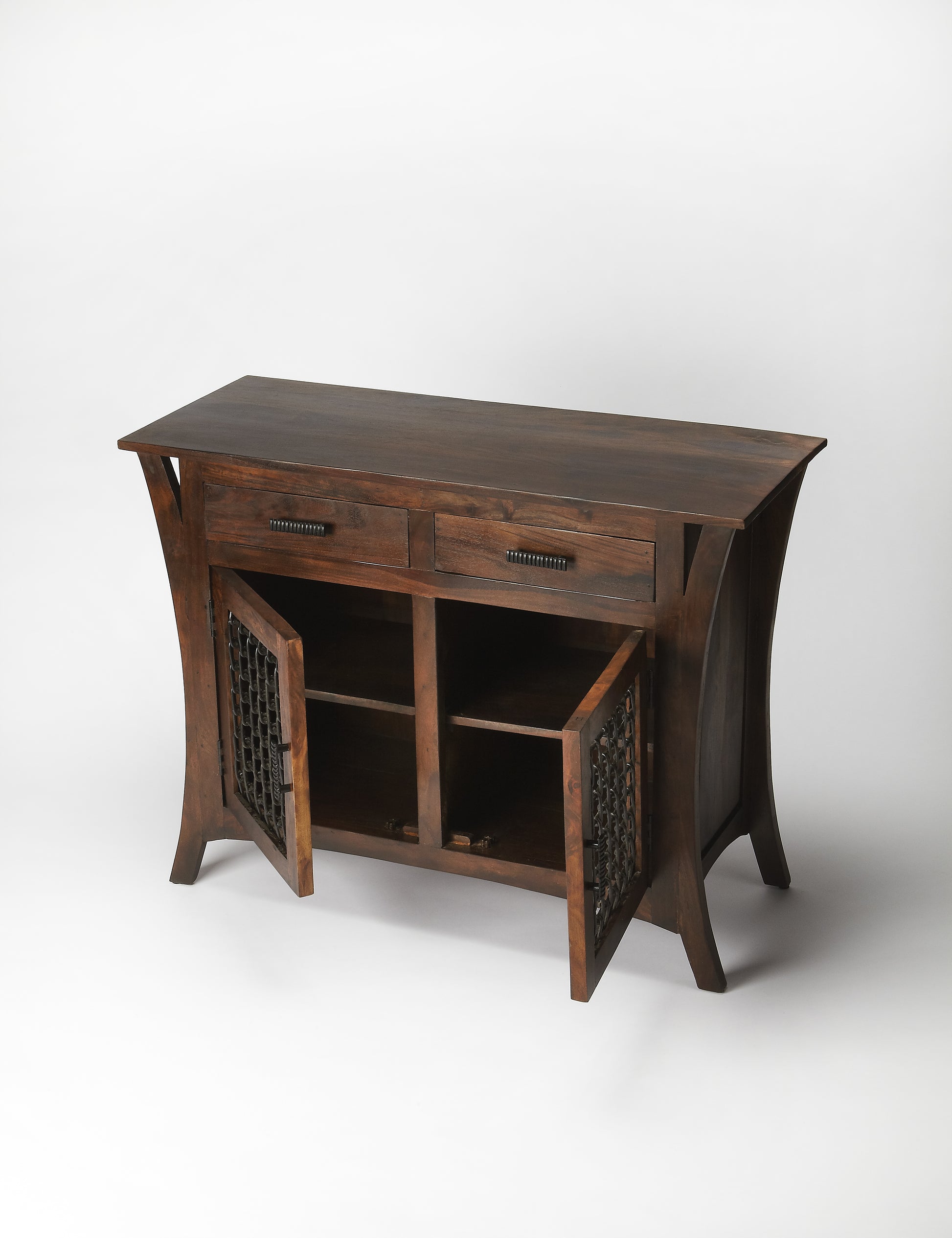 Butler Specialty Company Ako 43.5 in. W Rectangular Wood Modern 2 Drawer 2 Door Console Chest, Dark Brown