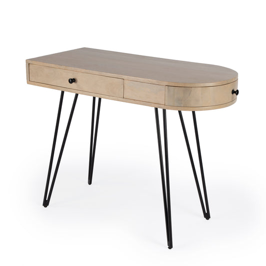 Butler Specialty Company Sebastopol 38 in. W Rectangular Wood and Iron Reversible 2 Drawer Modern Writing Desk, Natural