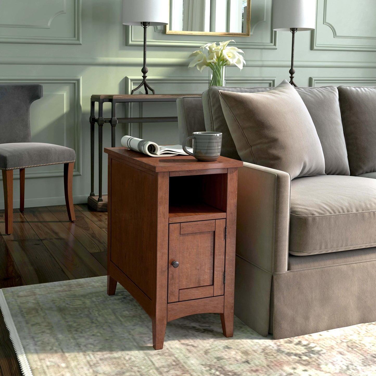 Avina Burl1 Door Side Table in Medium Brown 5215101
