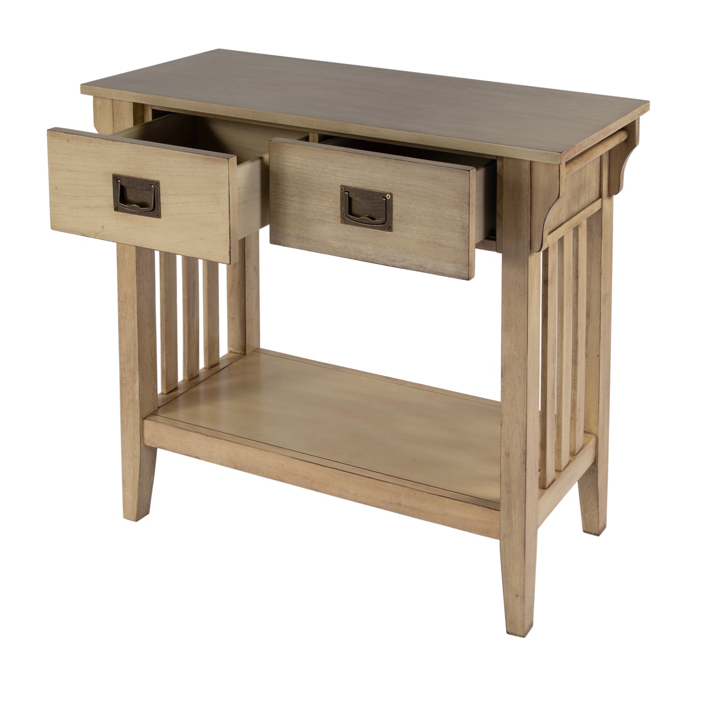 Butler Specialty Company Larina 36 in. W Rectangular Wood 2 Drawer Console Table with Lower Open Shelf, Beige