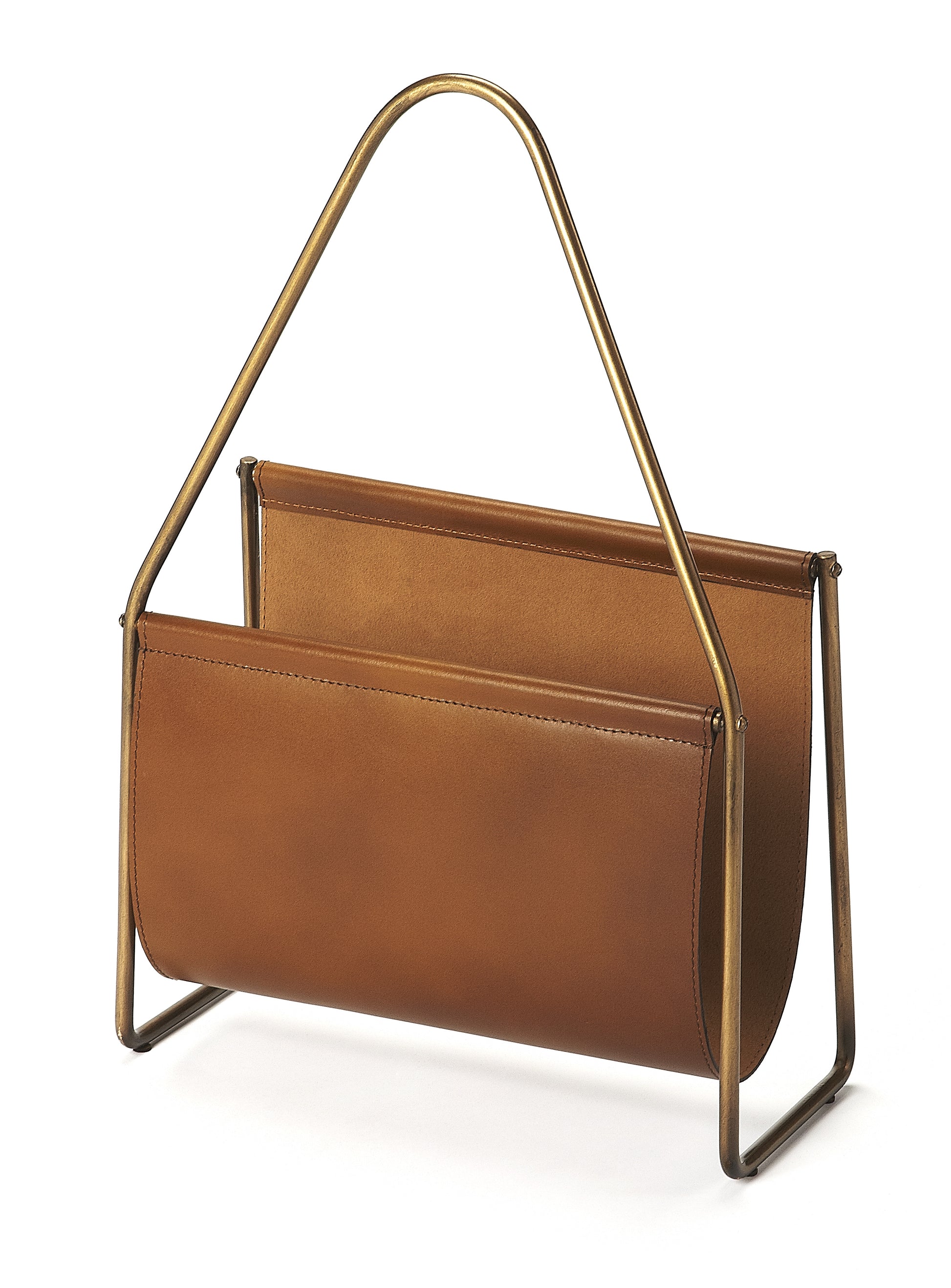 Butler Specialty Company Rupert 13.5 in. W Rectangular Leather and Metal Magazine Basket, Medium Brown