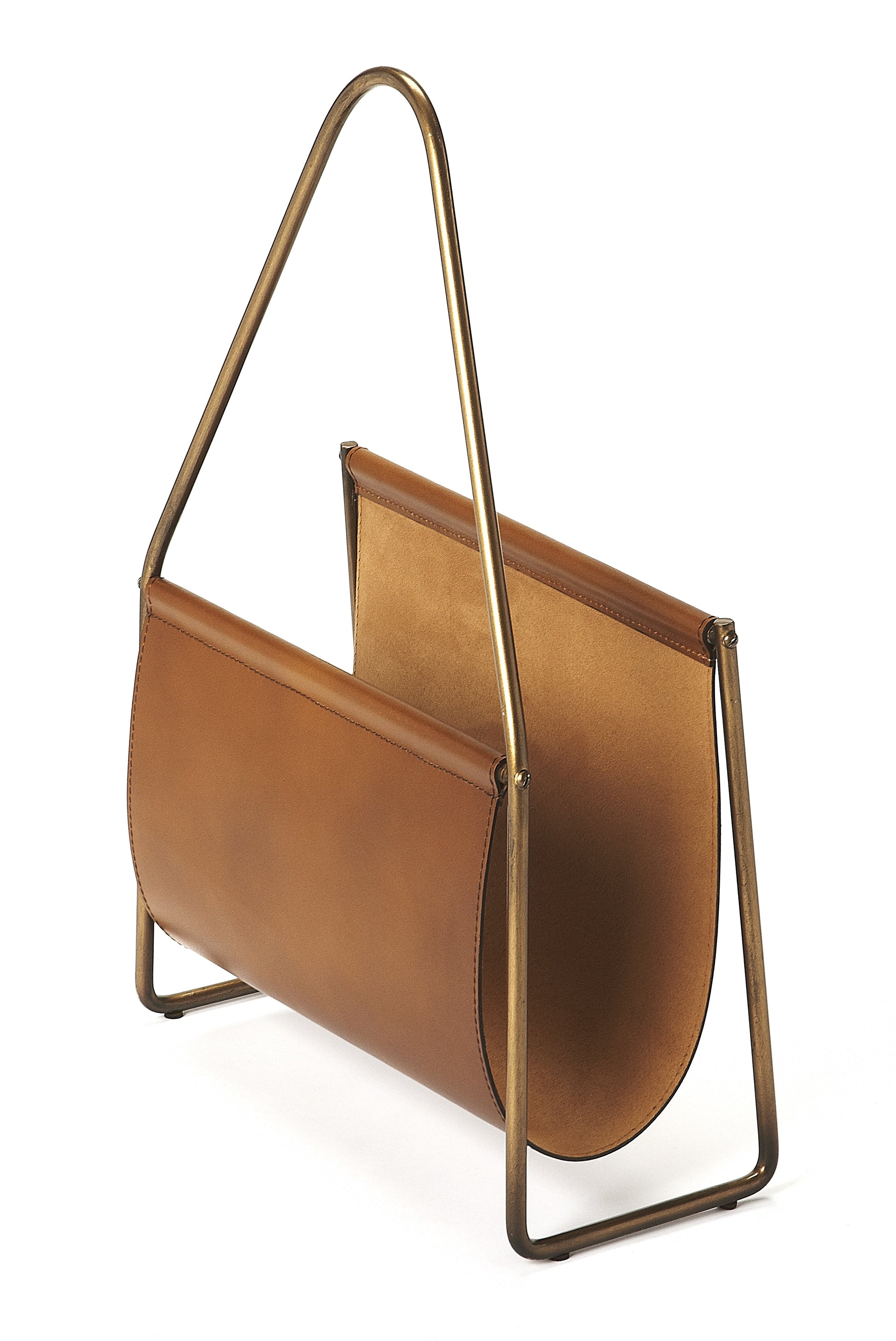 Butler Specialty Company Rupert 13.5 in. W Rectangular Leather and Metal Magazine Basket, Medium Brown