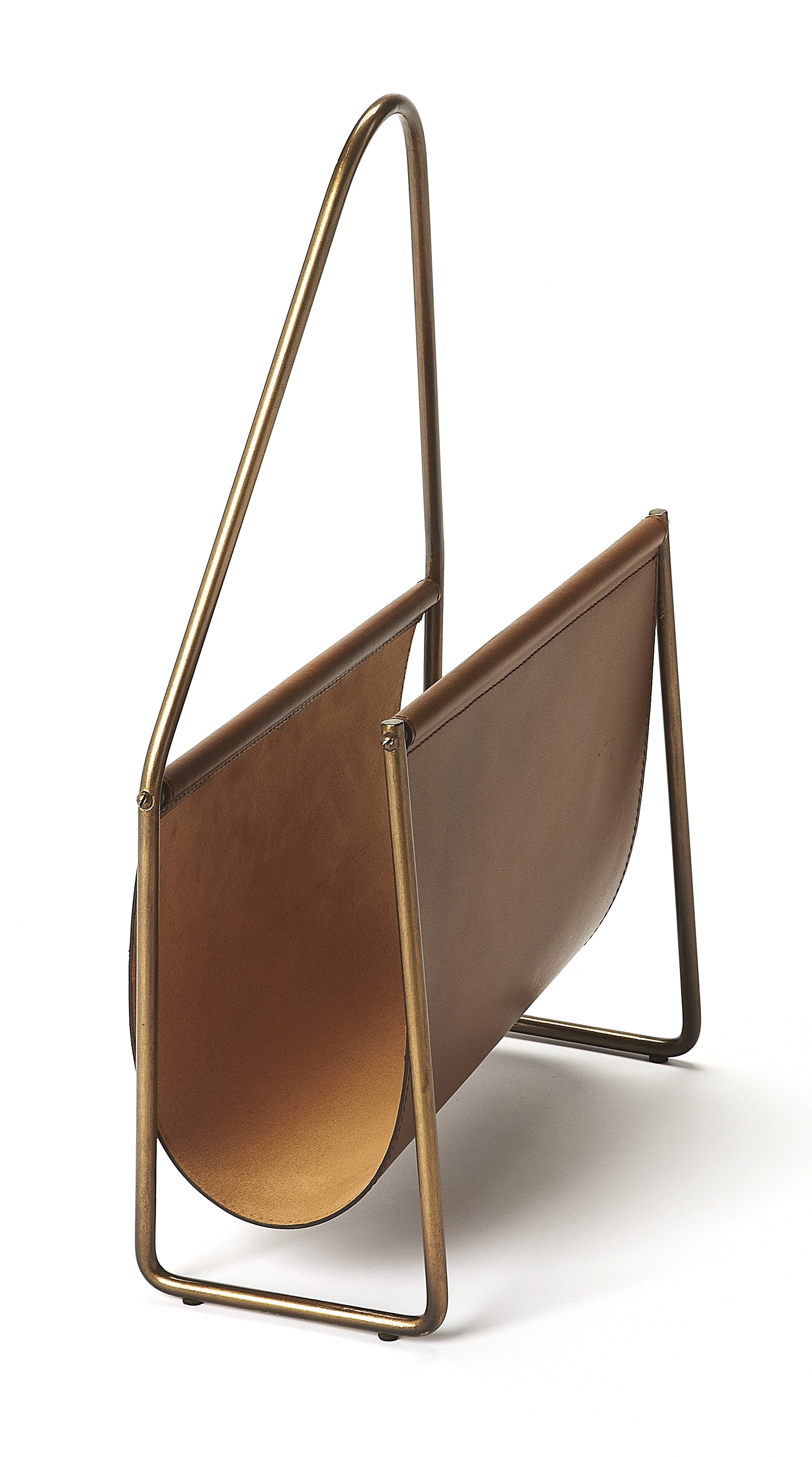 Butler Specialty Company Rupert 13.5 in. W Rectangular Leather and Metal Magazine Basket, Medium Brown