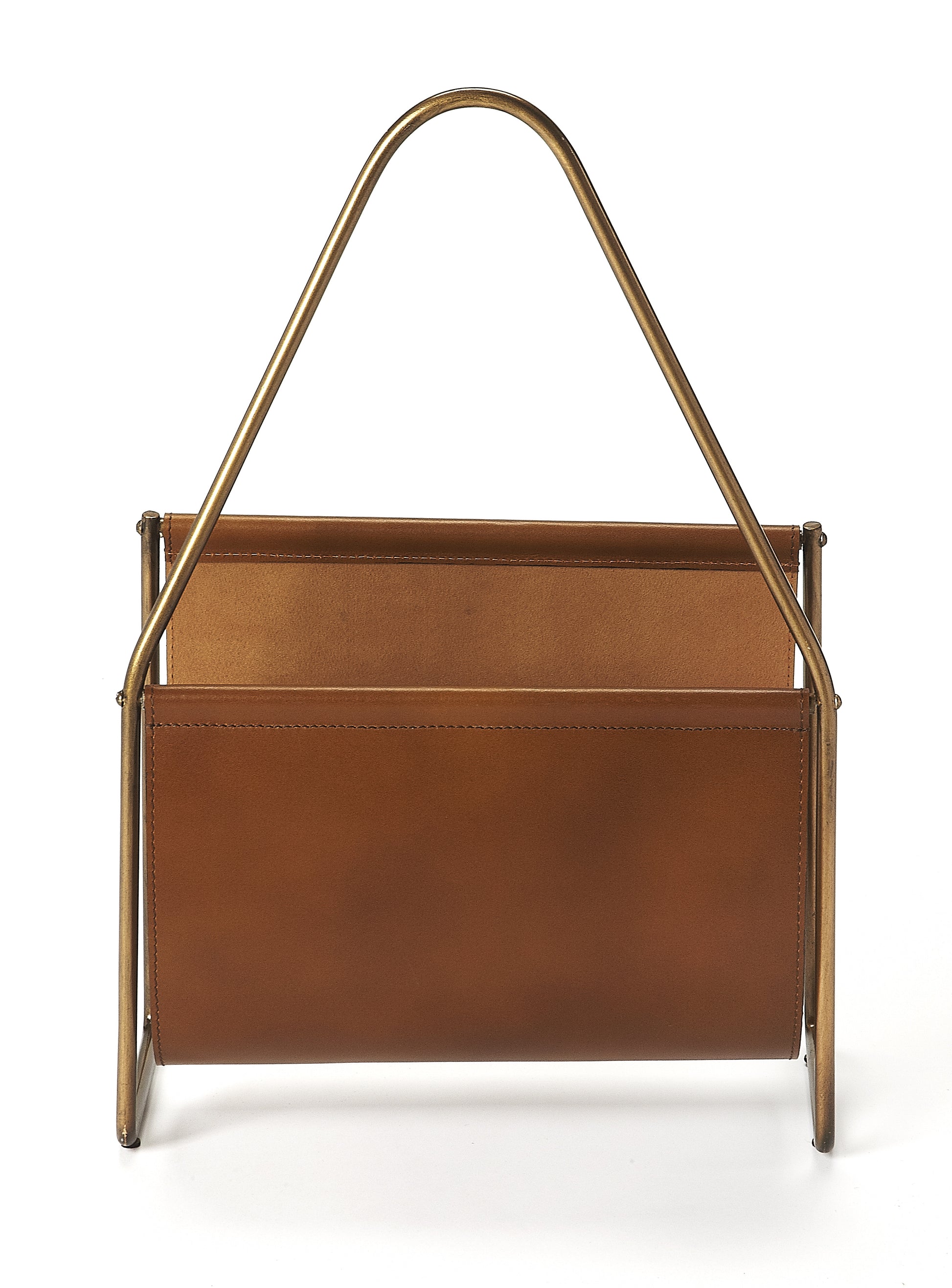 Butler Specialty Company Rupert 13.5 in. W Rectangular Leather and Metal Magazine Basket, Medium Brown