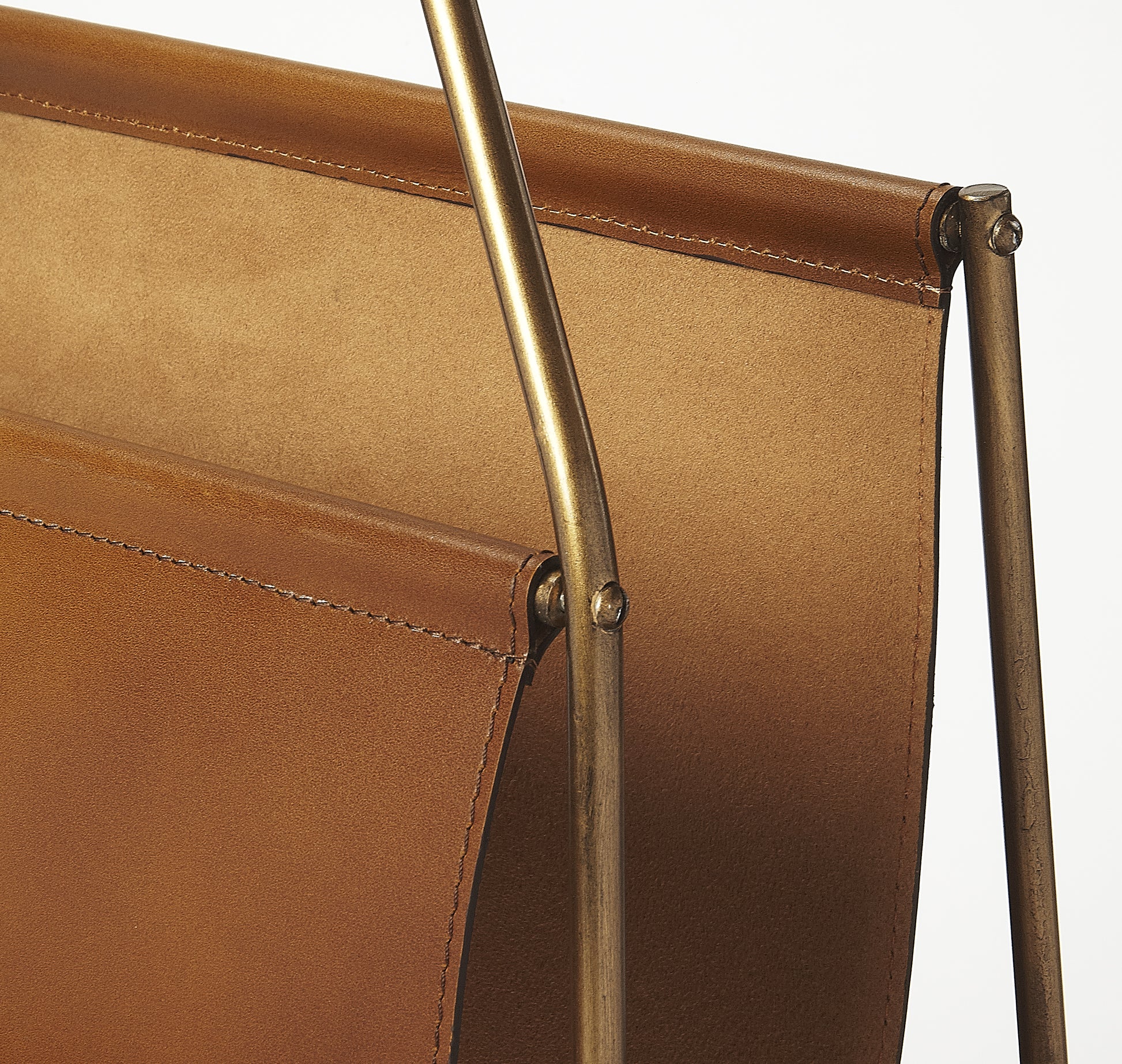 Butler Specialty Company Rupert 13.5 in. W Rectangular Leather and Metal Magazine Basket, Medium Brown