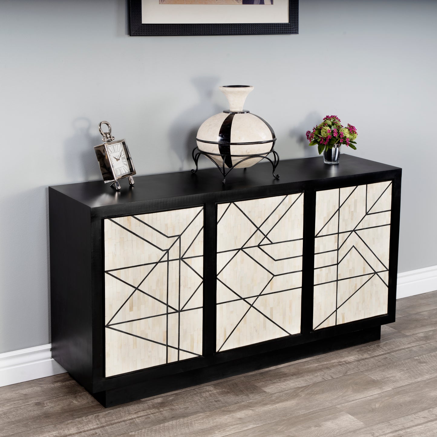 Butler Specialty Company Greta 59 in. W Rectangular Wood and Bone Inlay 3 Door Sideboard-Server, Assorted
