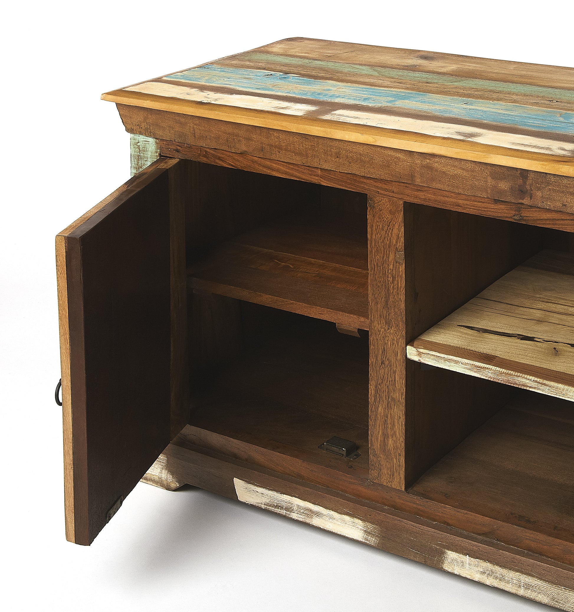 Butler Specialty Company Reverb 58 in. W Rectangular Wood Painted Rustic TV Stand with Storage, Multi-Color