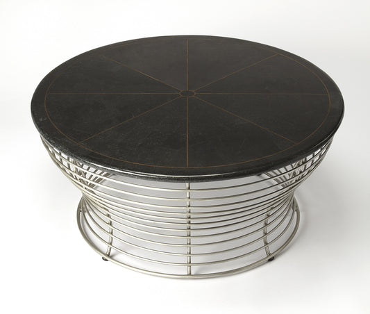Fleming Fossil Stone & Metal Coffee Table in Black 5274025