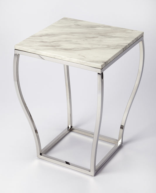 Haley Marble & Metal End Table in Silver 5278220
