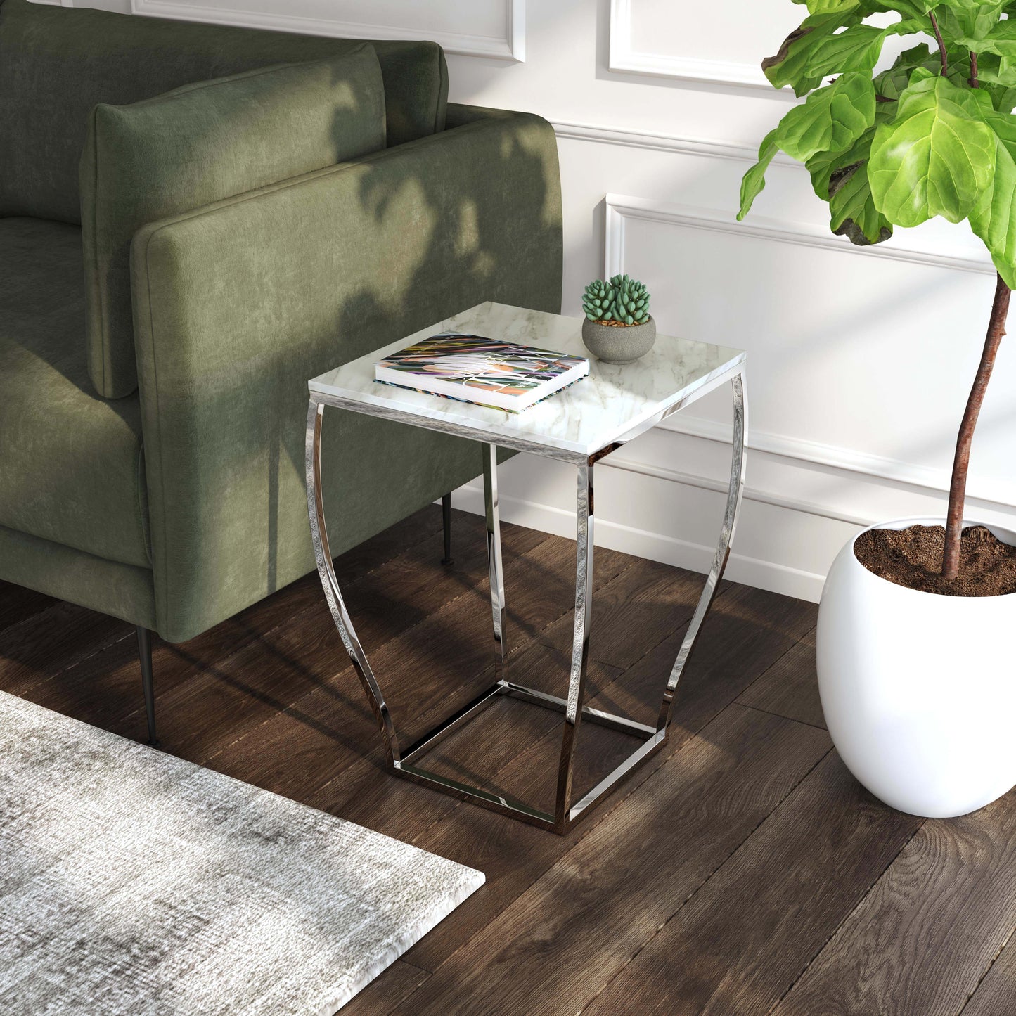Haley Marble & Metal End Table in Silver 5278220