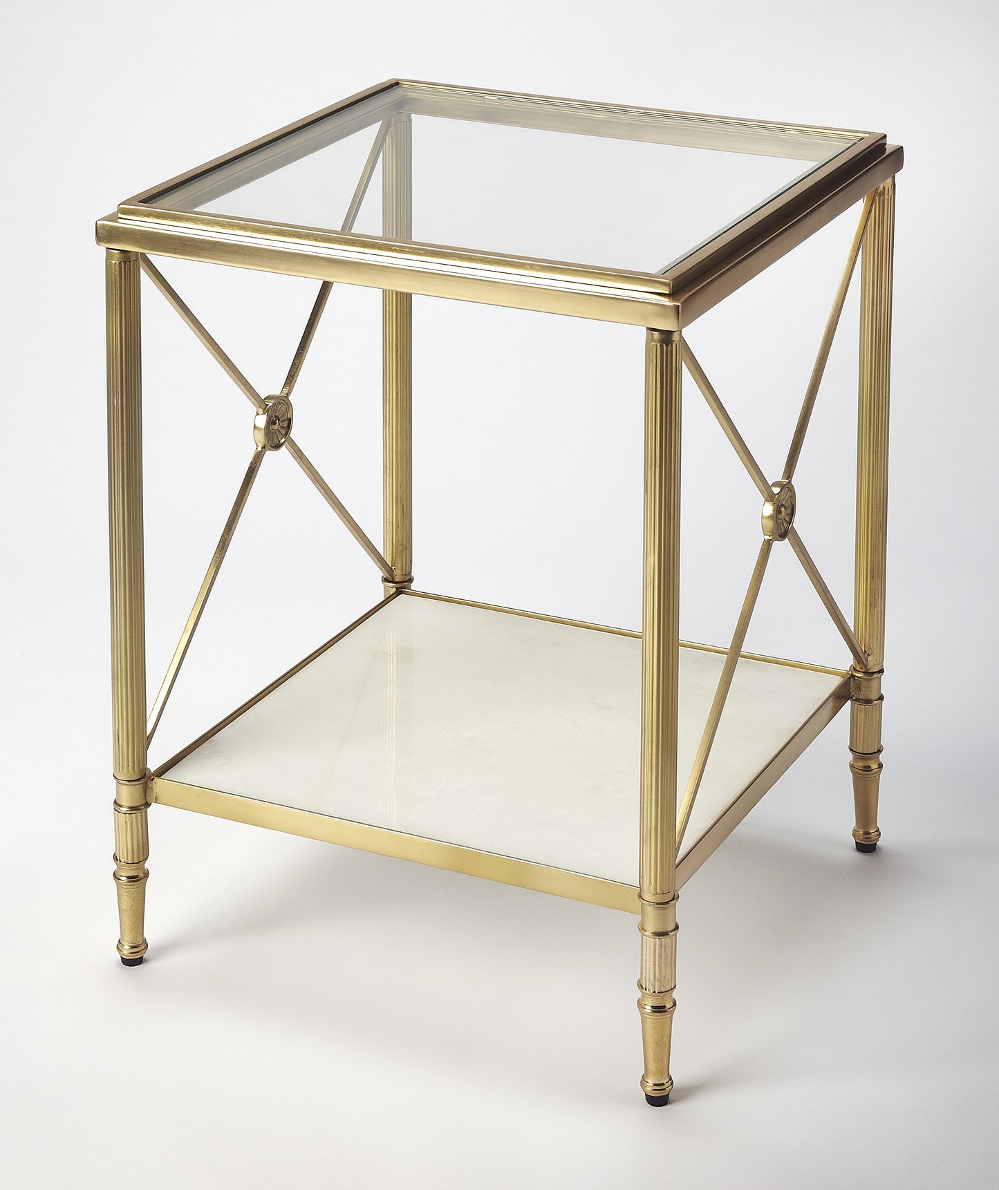 Butler Specialty Company Taren 16 in. W Square Glass-Marble-Metal End Table, Gold