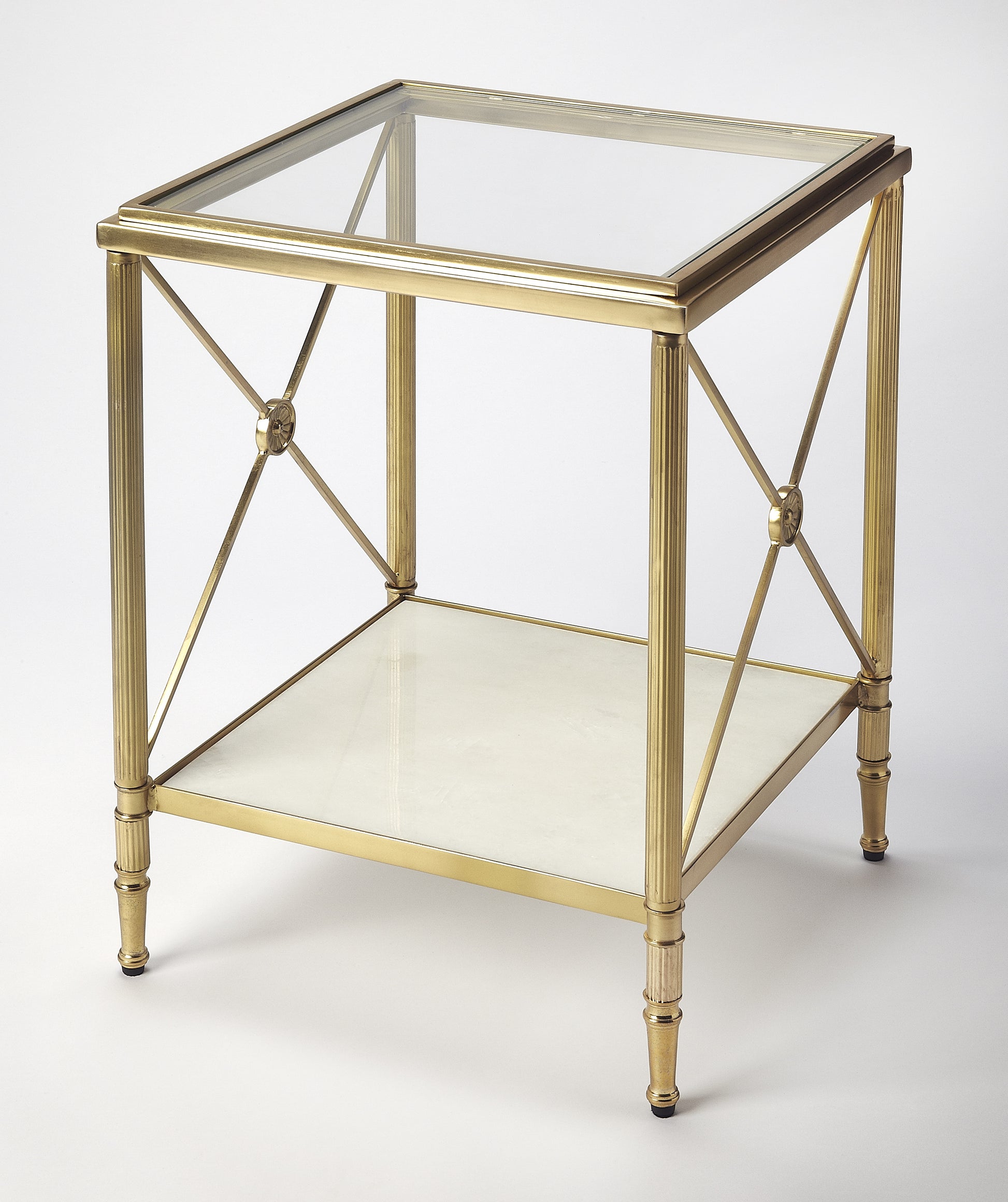 Butler Specialty Company Taren 16 in. W Square Glass-Marble-Metal End Table, Gold