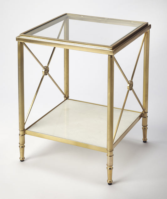 Butler Specialty Company Taren 16 in. W Square Glass-Marble-Metal End Table, Gold