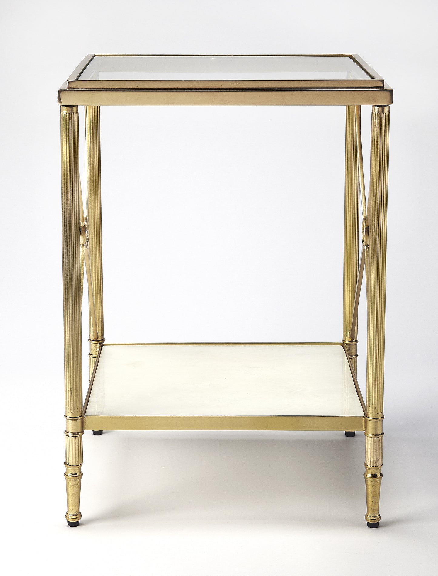 Butler Specialty Company Taren 16 in. W Square Glass-Marble-Metal End Table, Gold