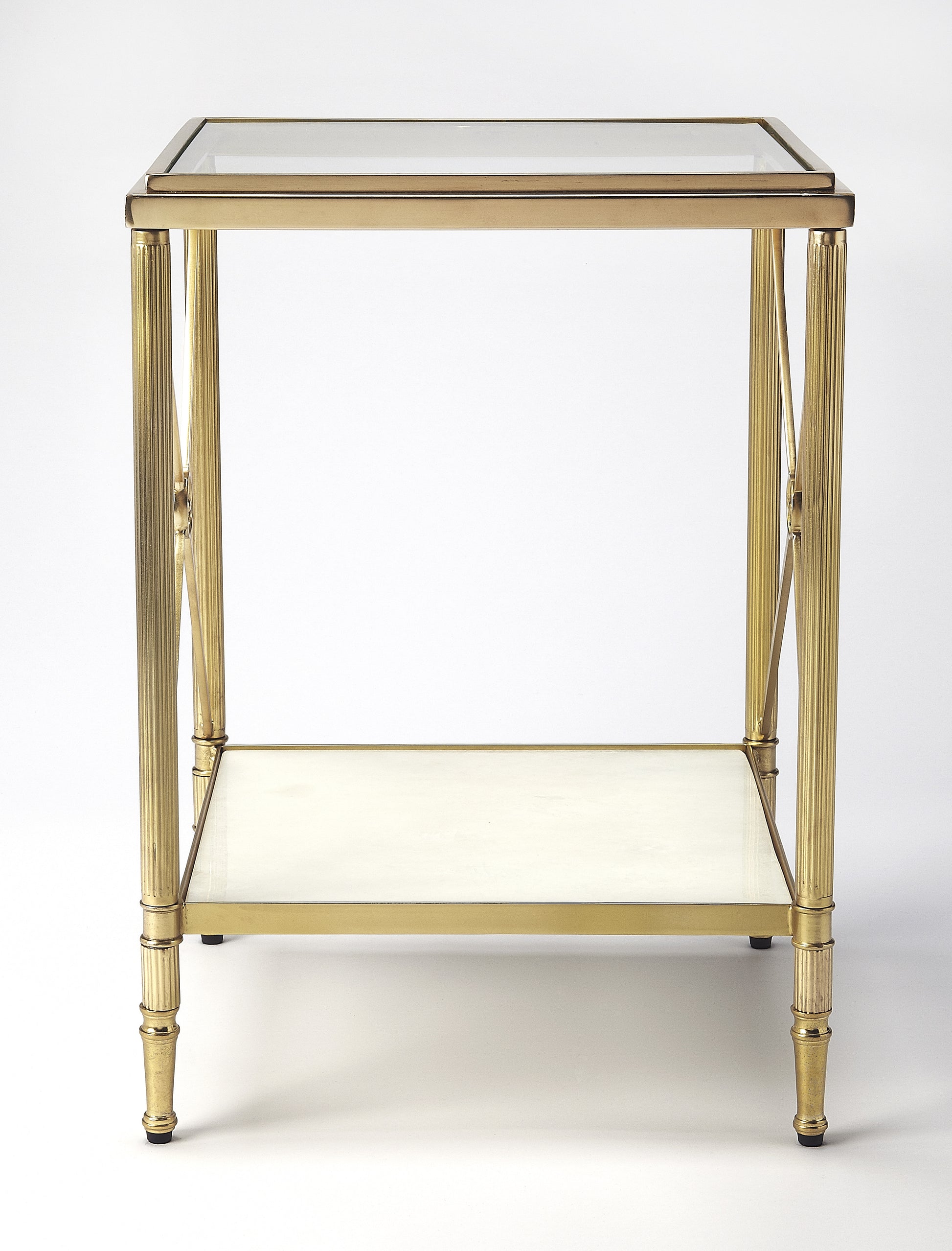 Butler Specialty Company Taren 16 in. W Square Glass-Marble-Metal End Table, Gold