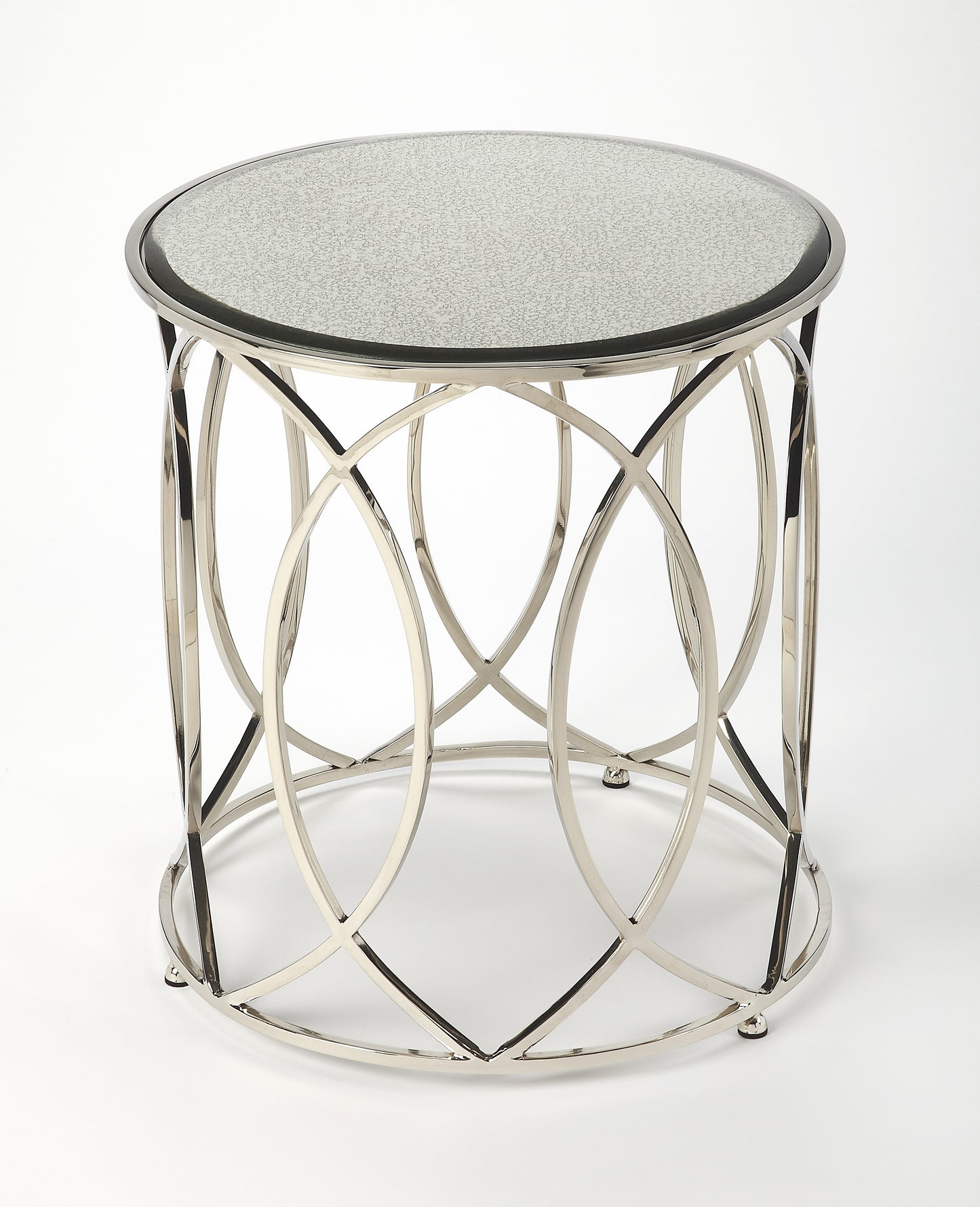 Butler Specialty Company Desiree 18 in. W Round Antique Mirror and Metal End Table, Silver