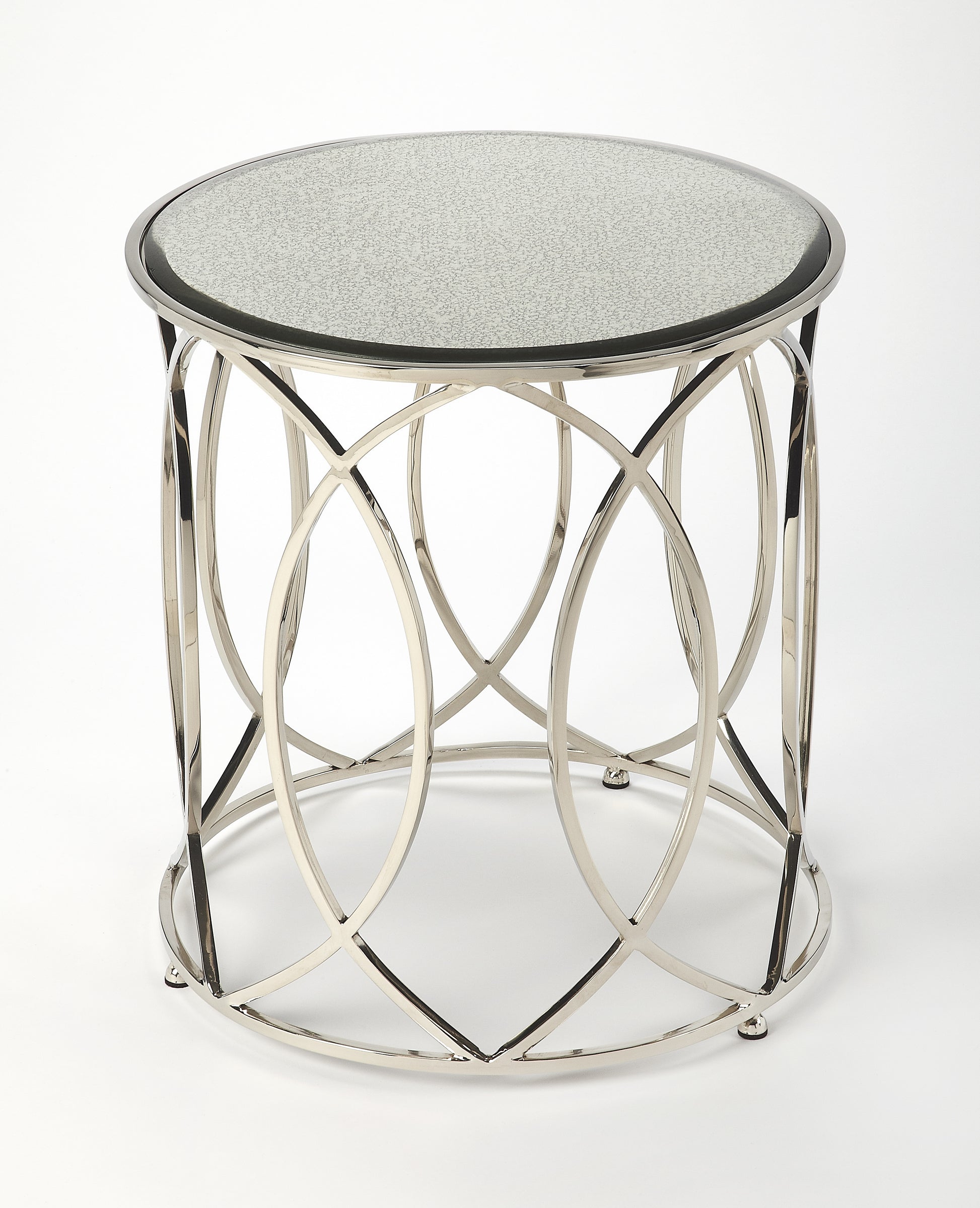 Butler Specialty Company Desiree 18 in. W Round Antique Mirror and Metal End Table, Silver