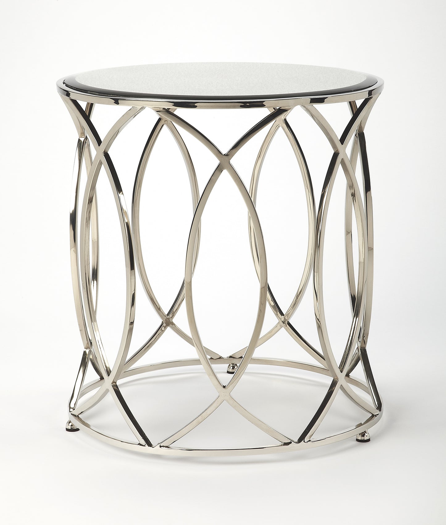 Butler Specialty Company Desiree 18 in. W Round Antique Mirror and Metal End Table, Silver