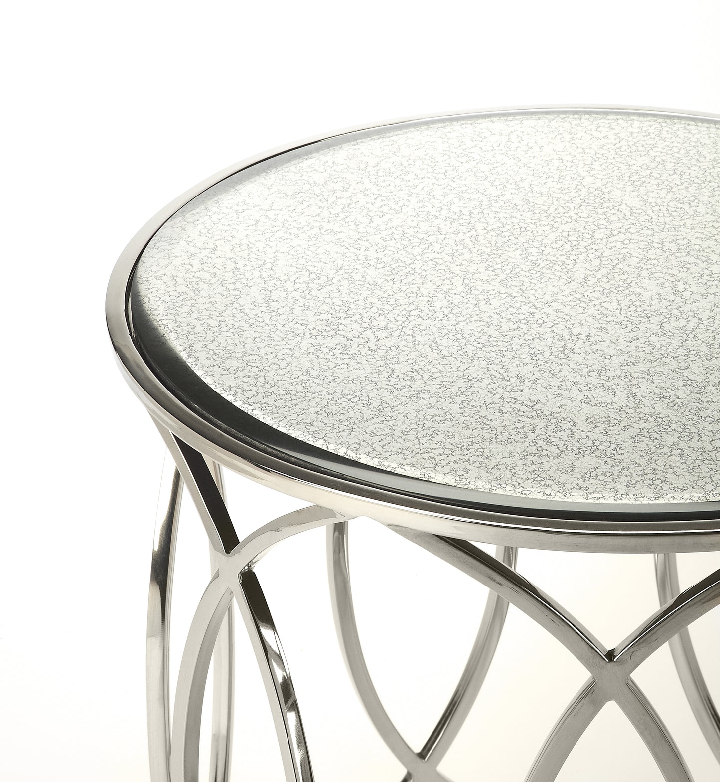 Butler Specialty Company Desiree 18 in. W Round Antique Mirror and Metal End Table, Silver
