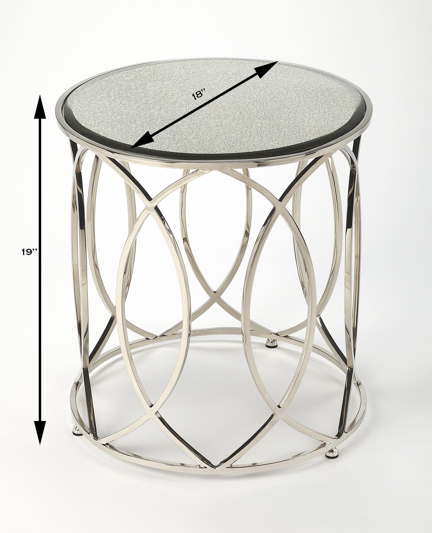 Butler Specialty Company Desiree 18 in. W Round Antique Mirror and Metal End Table, Silver