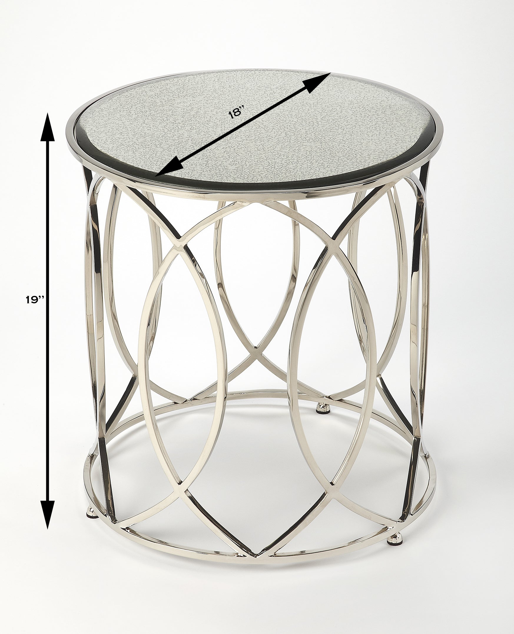Butler Specialty Company Desiree 18 in. W Round Antique Mirror and Metal End Table, Silver