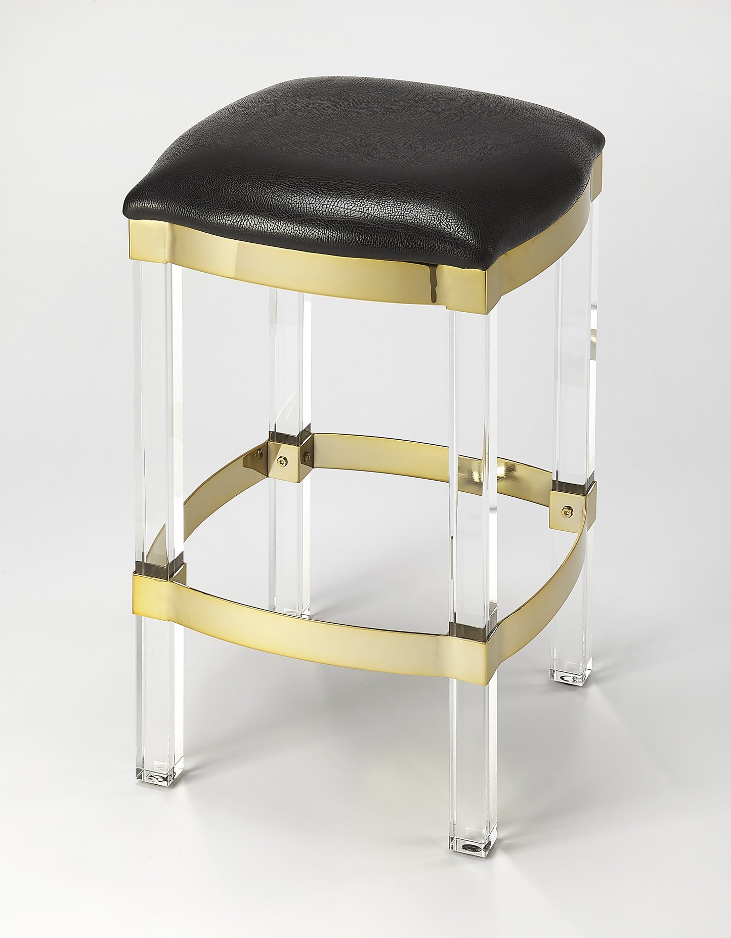Butler Specialty Company Jordan 24 in. Seat Height Faux Leather and Acrylic Backless Counter Stool with Foot Rest, Black