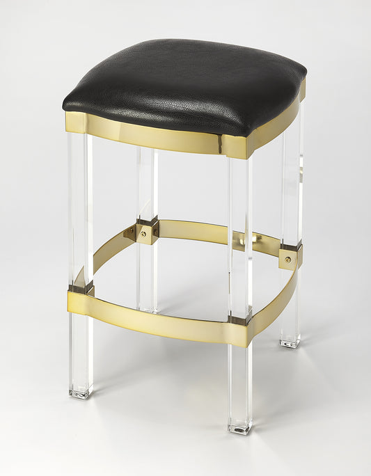 Butler Specialty Company Jordan 24 in. Seat Height Faux Leather and Acrylic Backless Counter Stool with Foot Rest, Black