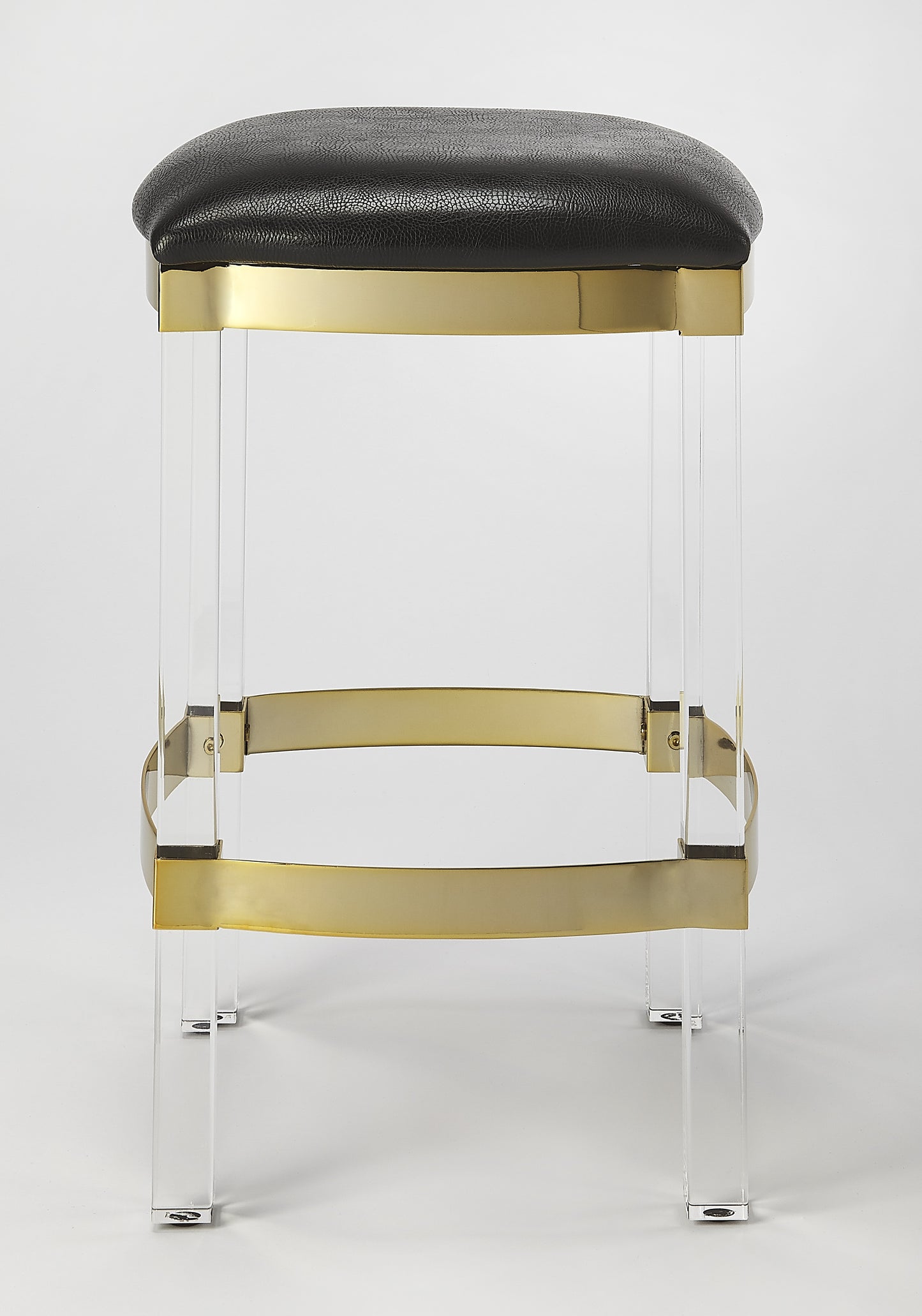 Butler Specialty Company Jordan 24 in. Seat Height Faux Leather and Acrylic Backless Counter Stool with Foot Rest, Black