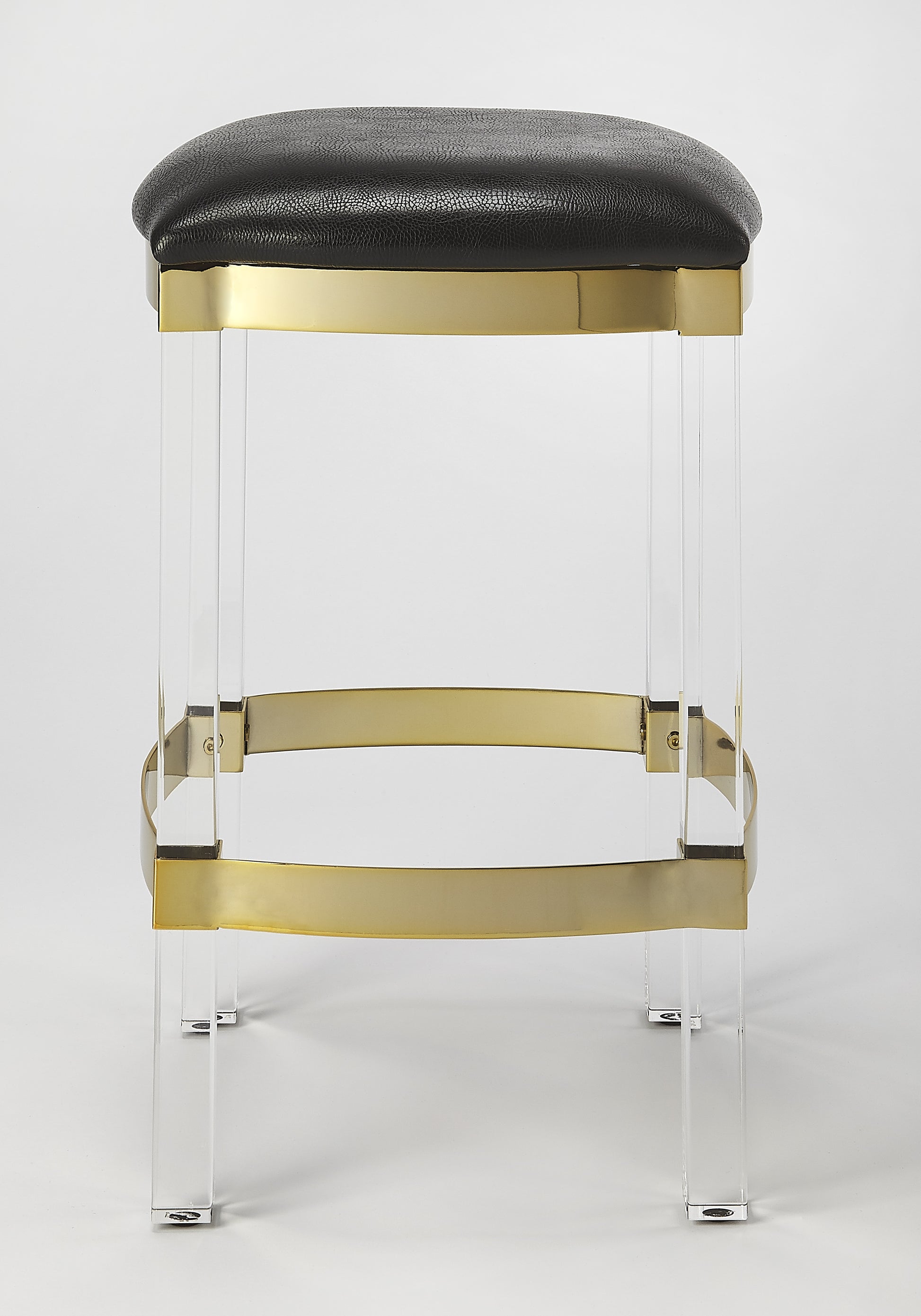 Butler Specialty Company Jordan 24 in. Seat Height Faux Leather and Acrylic Backless Counter Stool with Foot Rest, Black