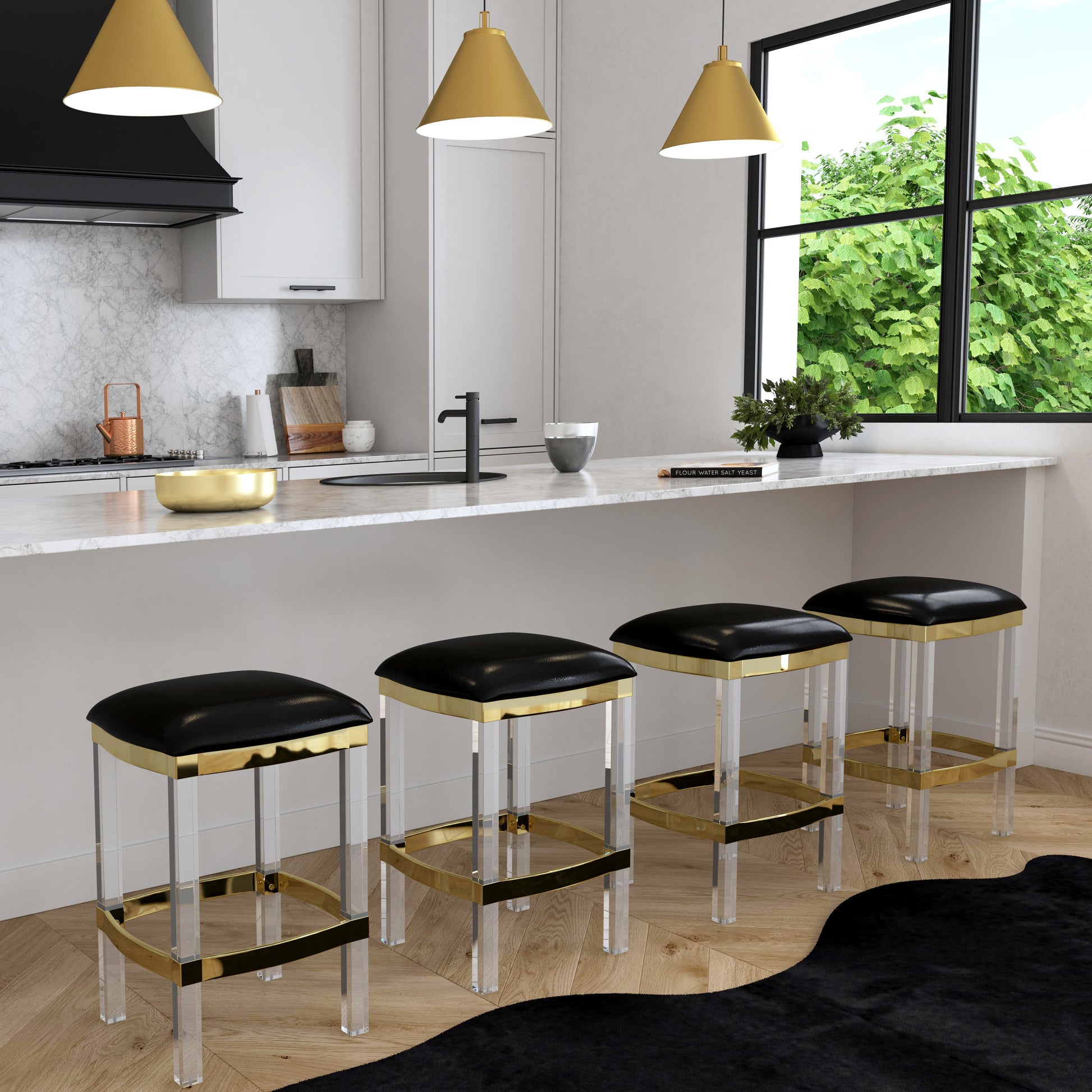 Butler Specialty Company Jordan 24 in. Seat Height Faux Leather and Acrylic Backless Counter Stool with Foot Rest, Black
