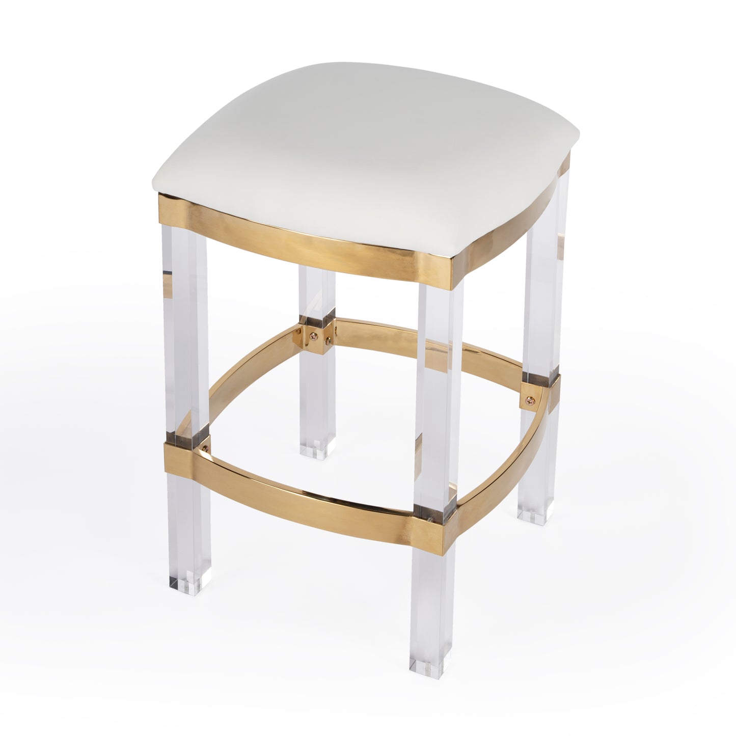 Butler Specialty Company Jordan 24 in. Seat Height Faux Leather and Acrylic Backless Counter Stool with Foot Rest, White