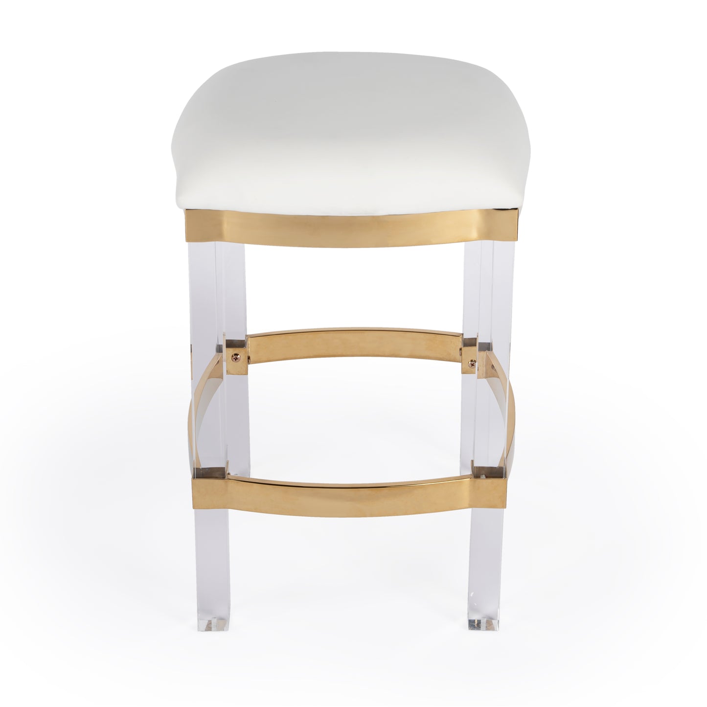 Butler Specialty Company Jordan 24 in. Seat Height Faux Leather and Acrylic Backless Counter Stool with Foot Rest, White