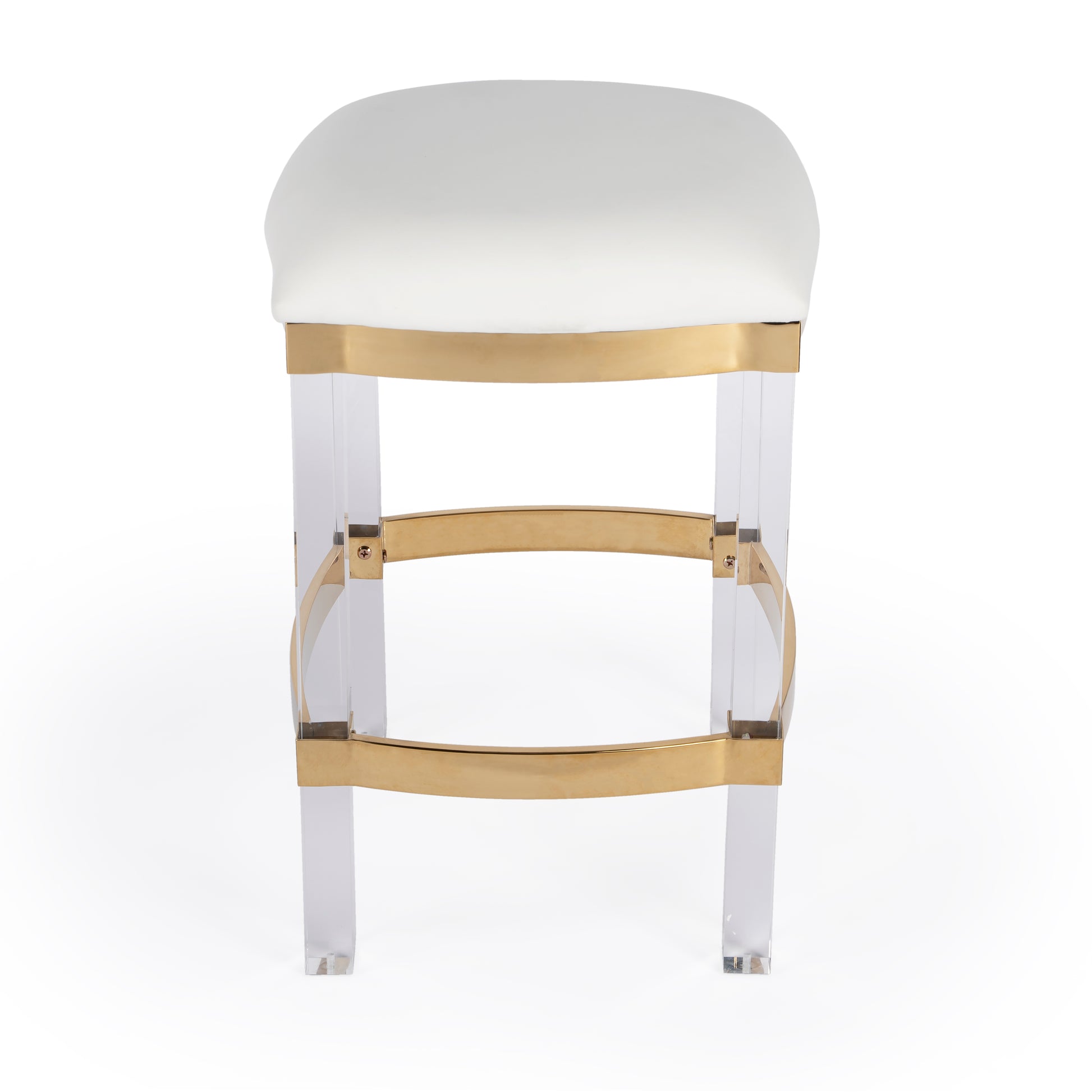 Butler Specialty Company Jordan 24 in. Seat Height Faux Leather and Acrylic Backless Counter Stool with Foot Rest, White
