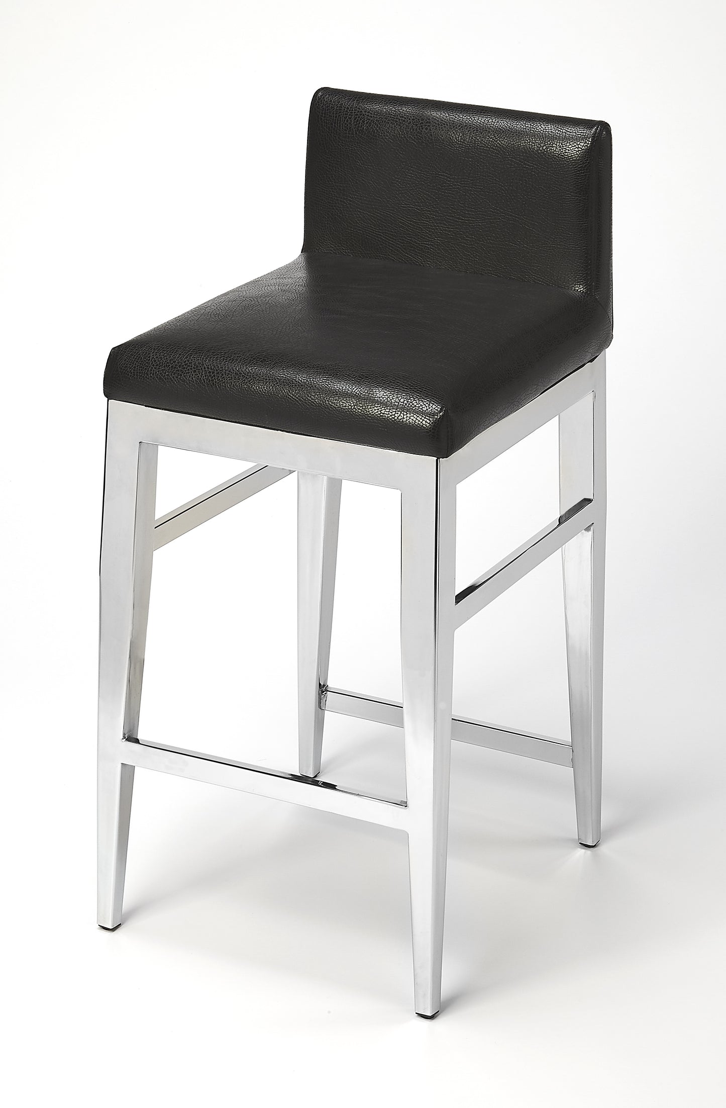 Butler Specialty Company Kelsey 25 in. Seat Height Faux Leather and Stainless Steel Counter Stool, Black