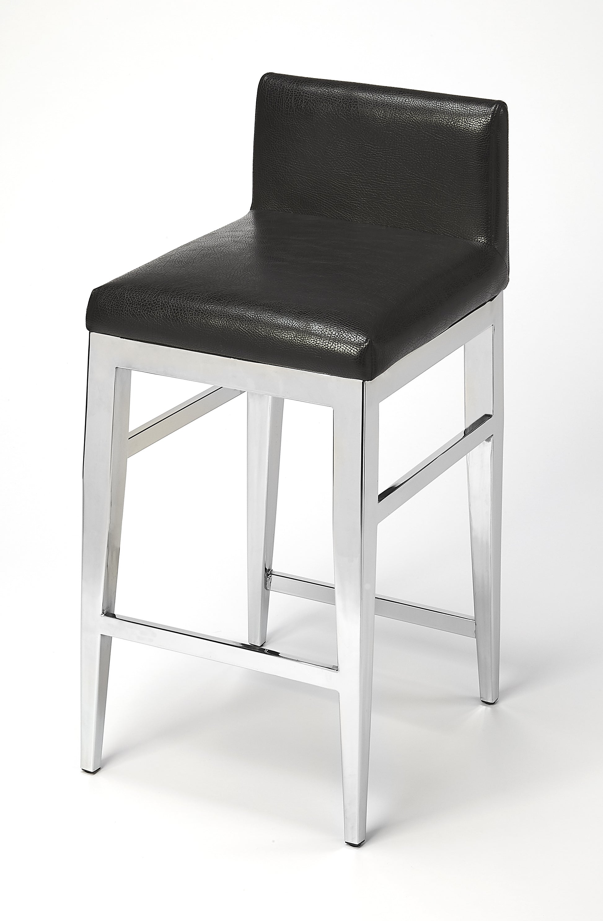 Butler Specialty Company Kelsey 25 in. Seat Height Faux Leather and Stainless Steel Counter Stool, Black