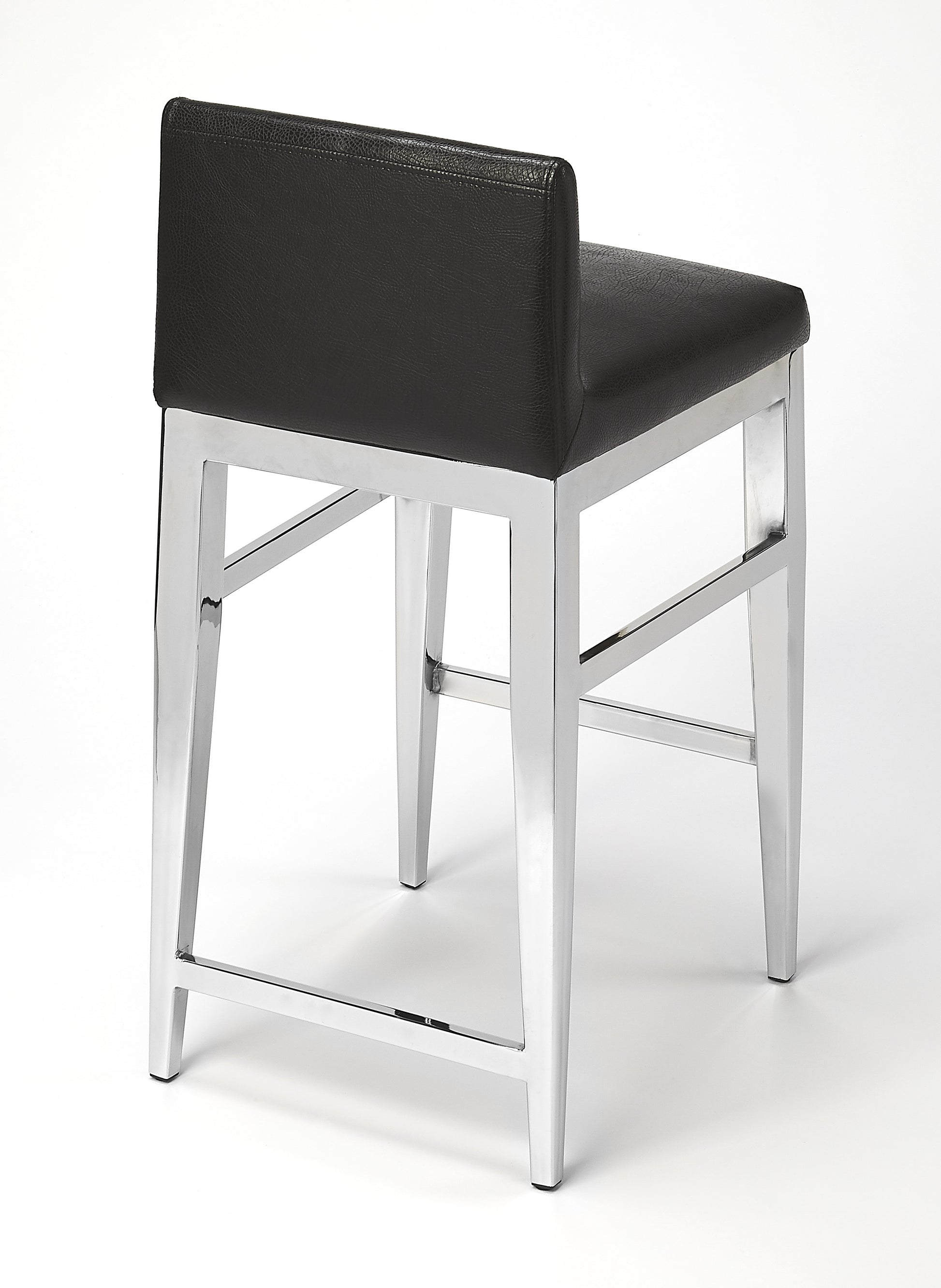 Butler Specialty Company Kelsey 25 in. Seat Height Faux Leather and Stainless Steel Counter Stool, Black