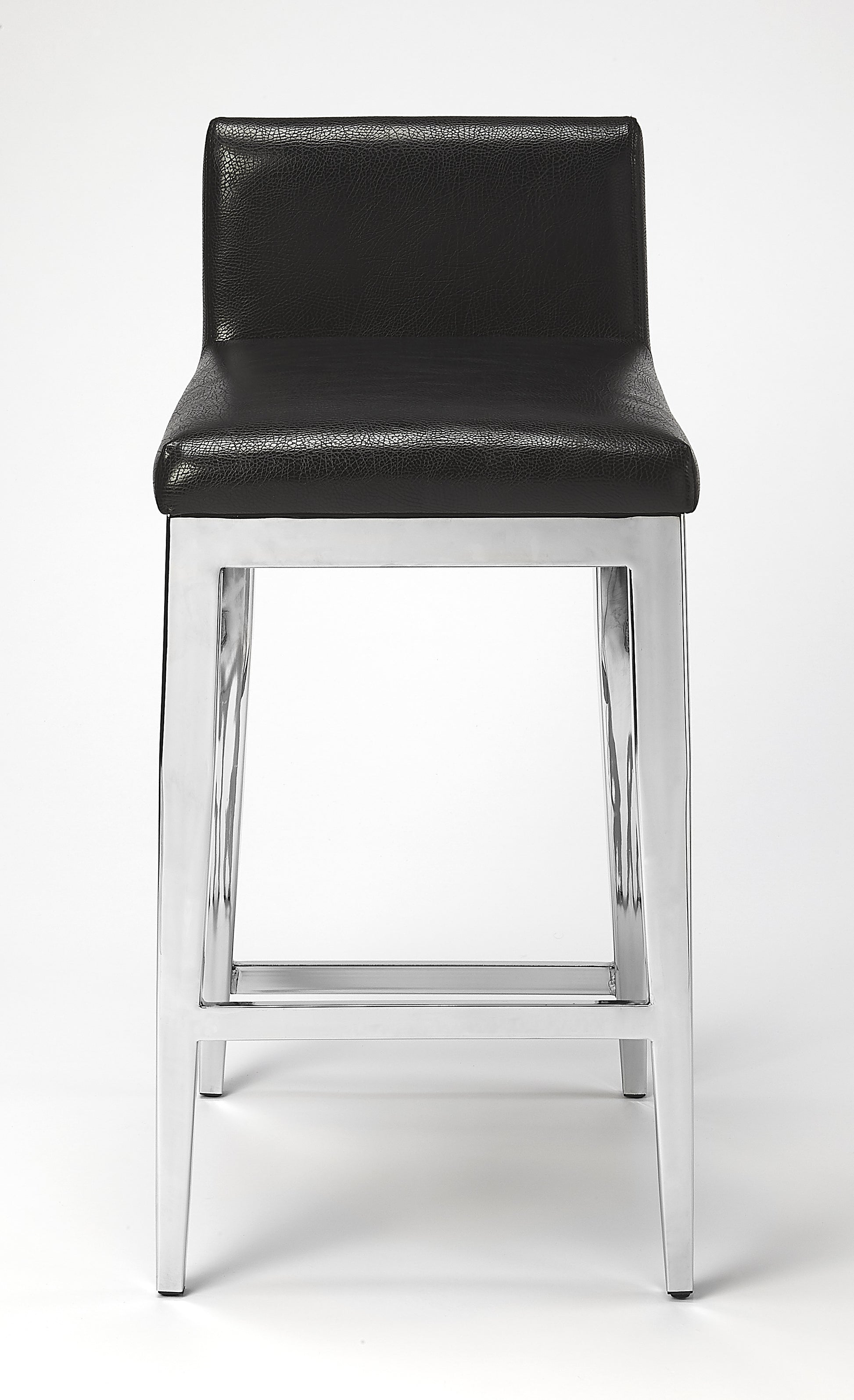Butler Specialty Company Kelsey 25 in. Seat Height Faux Leather and Stainless Steel Counter Stool, Black