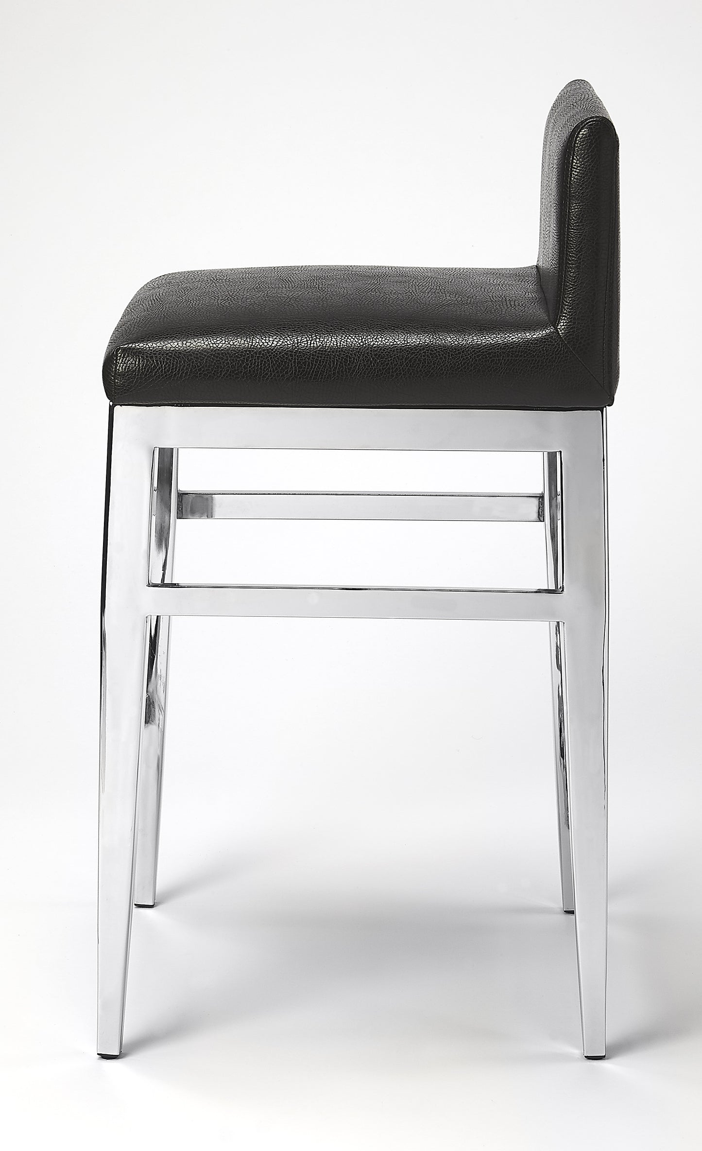 Butler Specialty Company Kelsey 25 in. Seat Height Faux Leather and Stainless Steel Counter Stool, Black