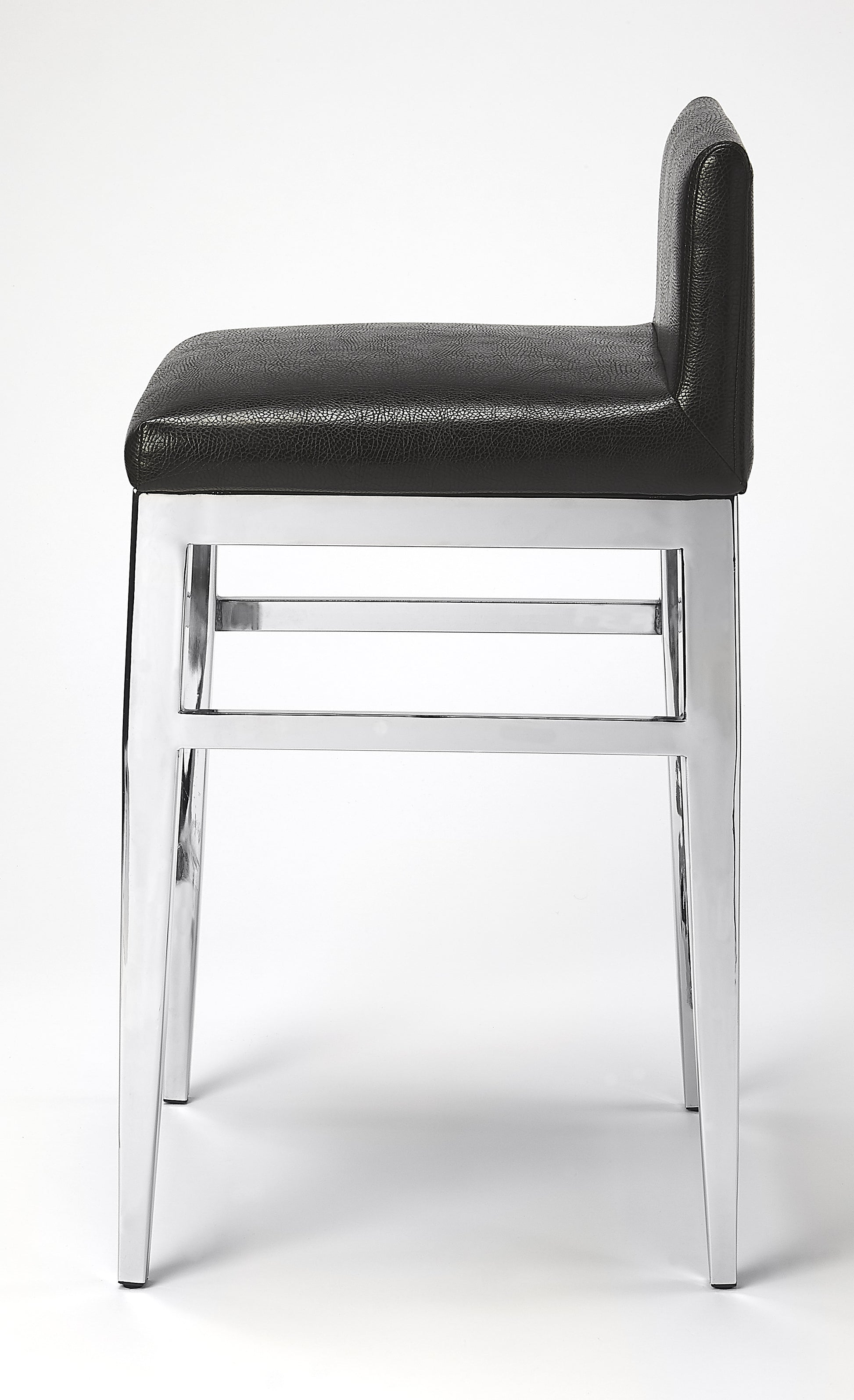 Butler Specialty Company Kelsey 25 in. Seat Height Faux Leather and Stainless Steel Counter Stool, Black