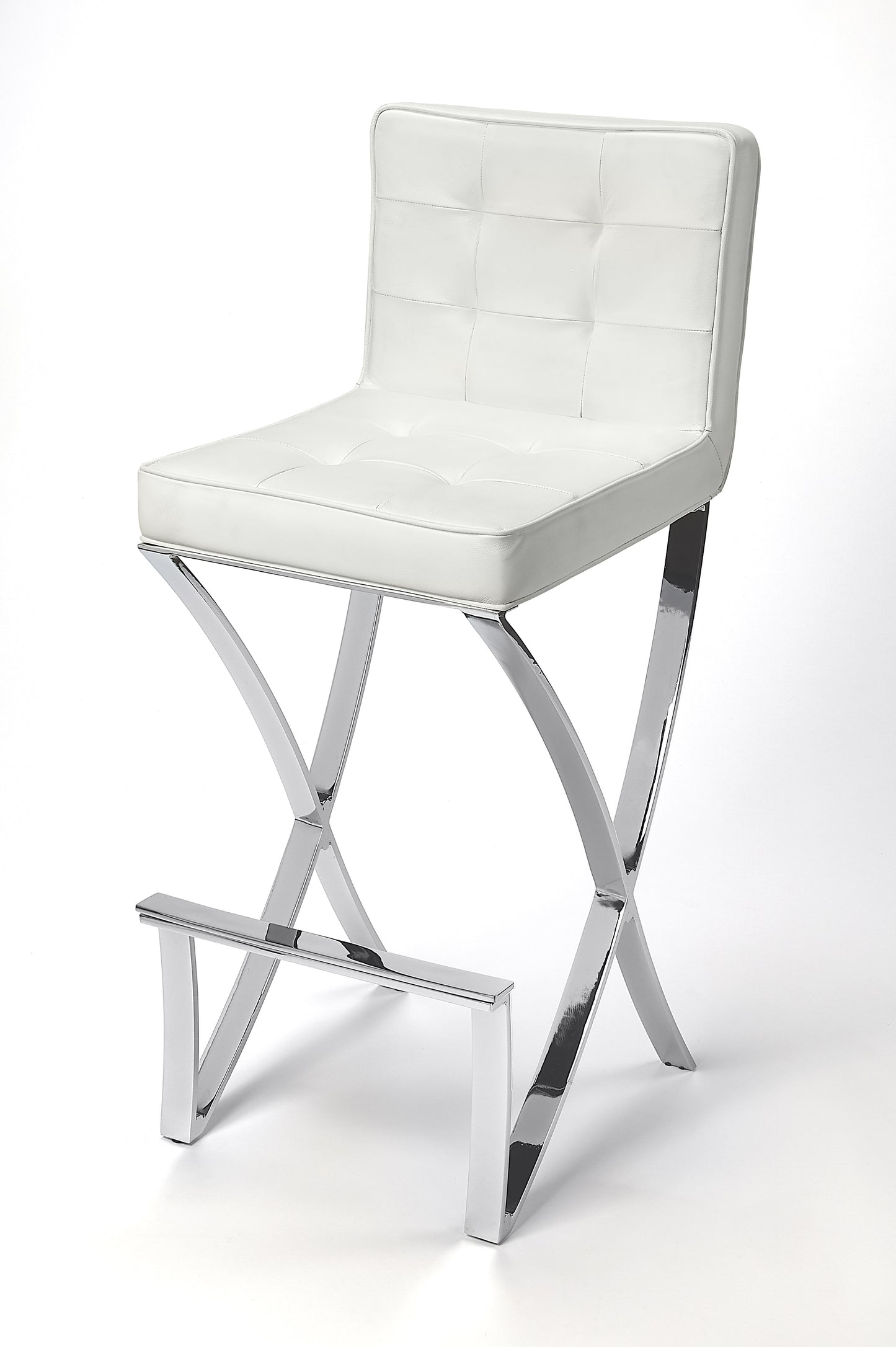 Darcy Chrome Plated Faux Leather 28.5" Bar Stool in White 5325411
