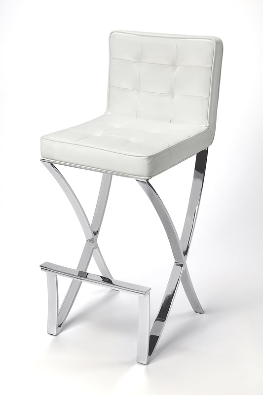 Darcy Chrome Plated Faux Leather 28.5" Bar Stool in White 5325411