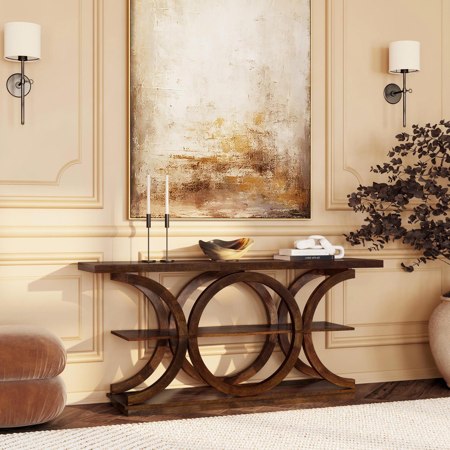 Butler Specialty Company Stowe 59 in. W Rectangular Wood Rustic Console Table, Medium Brown