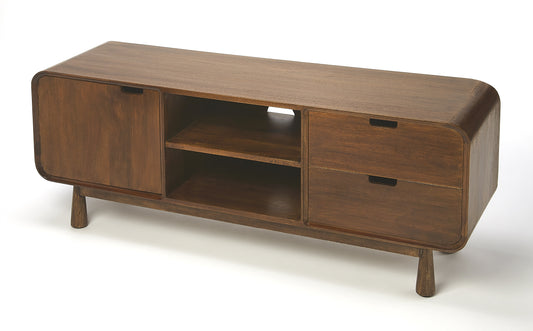 Butler Specialty Company Drayton 49.5 in. W Rectangular Wood Modern Waterfall Edge TV Stand, Medium Brown