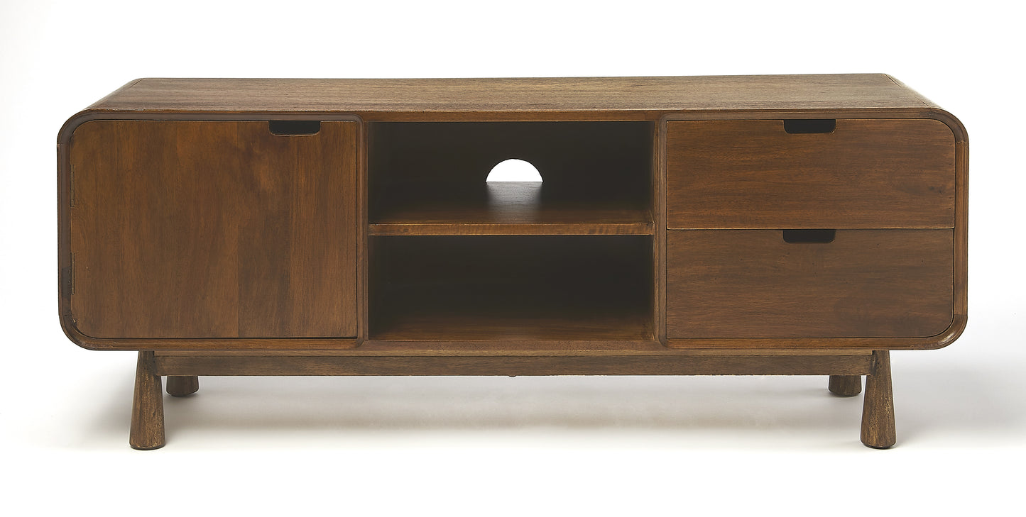 Butler Specialty Company Drayton 49.5 in. W Rectangular Wood Modern Waterfall Edge TV Stand, Medium Brown
