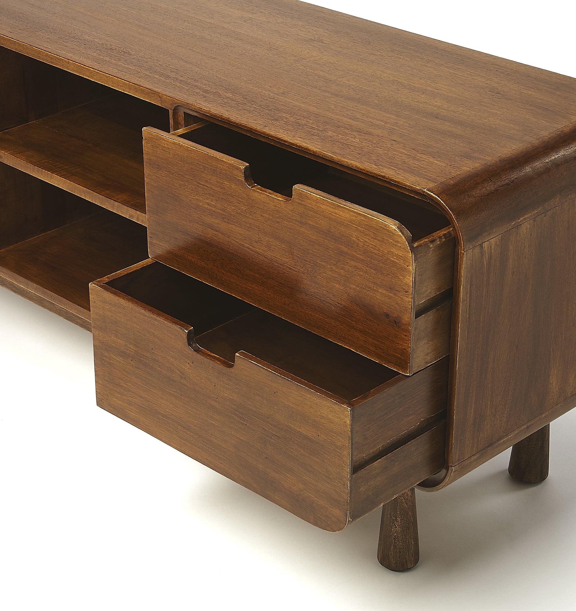 Butler Specialty Company Drayton 49.5 in. W Rectangular Wood Modern Waterfall Edge TV Stand, Medium Brown