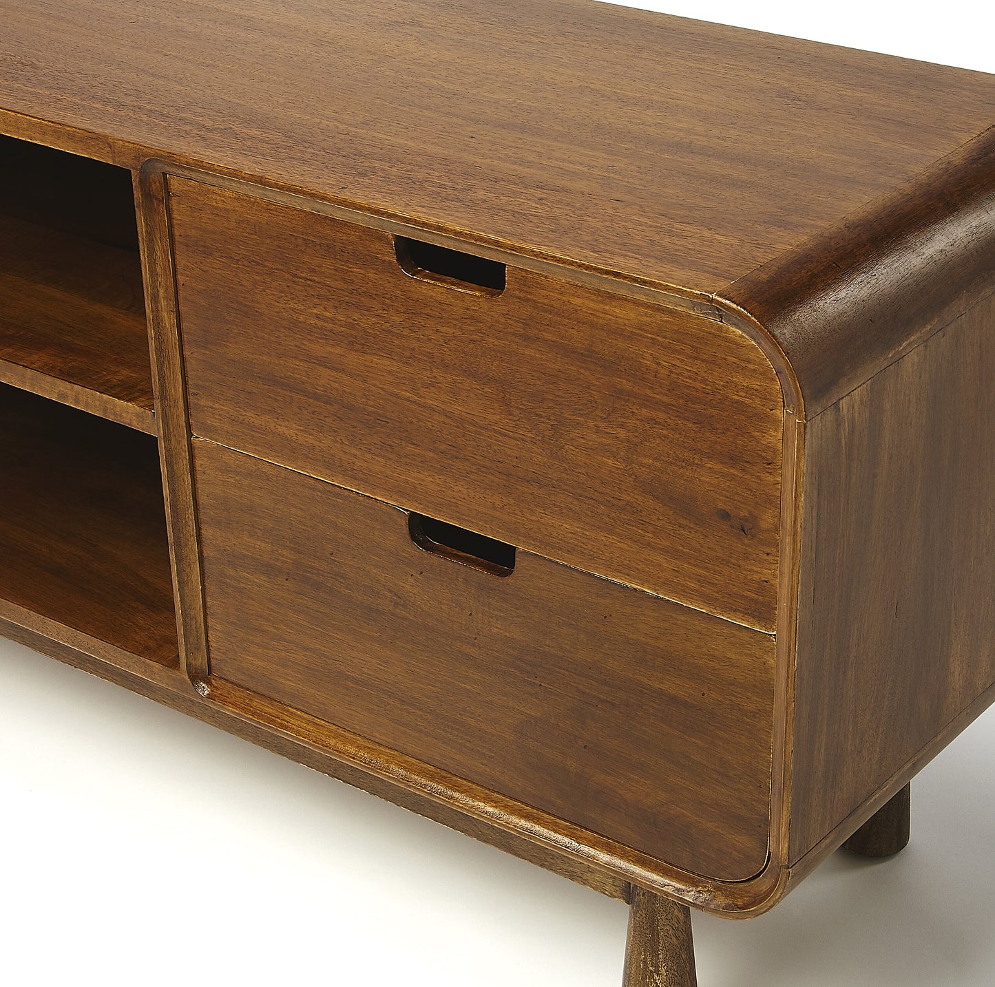 Butler Specialty Company Drayton 49.5 in. W Rectangular Wood Modern Waterfall Edge TV Stand, Medium Brown